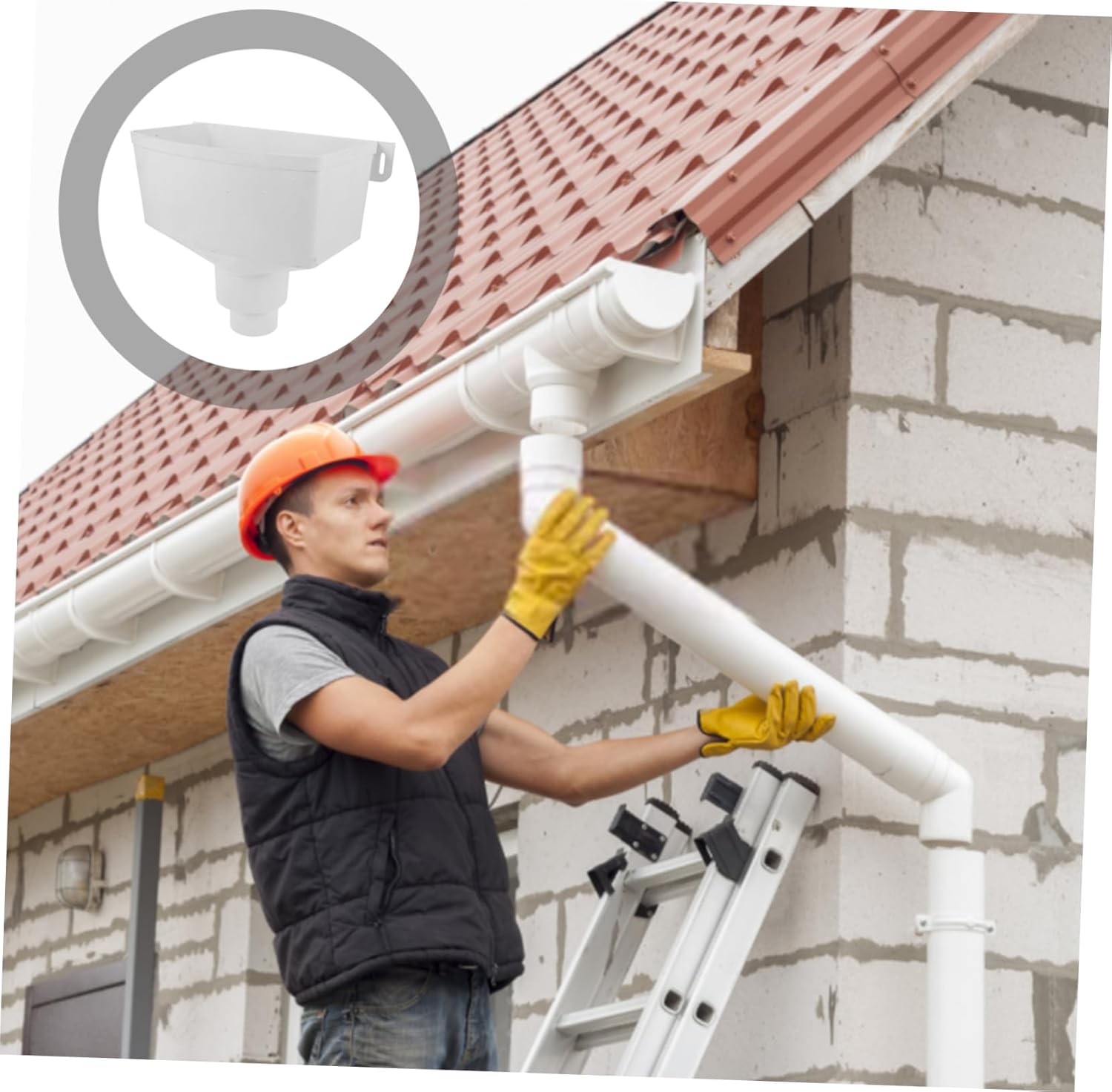 CANIGHT Bucket Drain Pipe Gutter Accessory Downspout Gutter Connector Gutter Pipe Connector Rainwater Pipe Connector Rain Barrel Rainwater Drainage Connector Rain Collection System, White