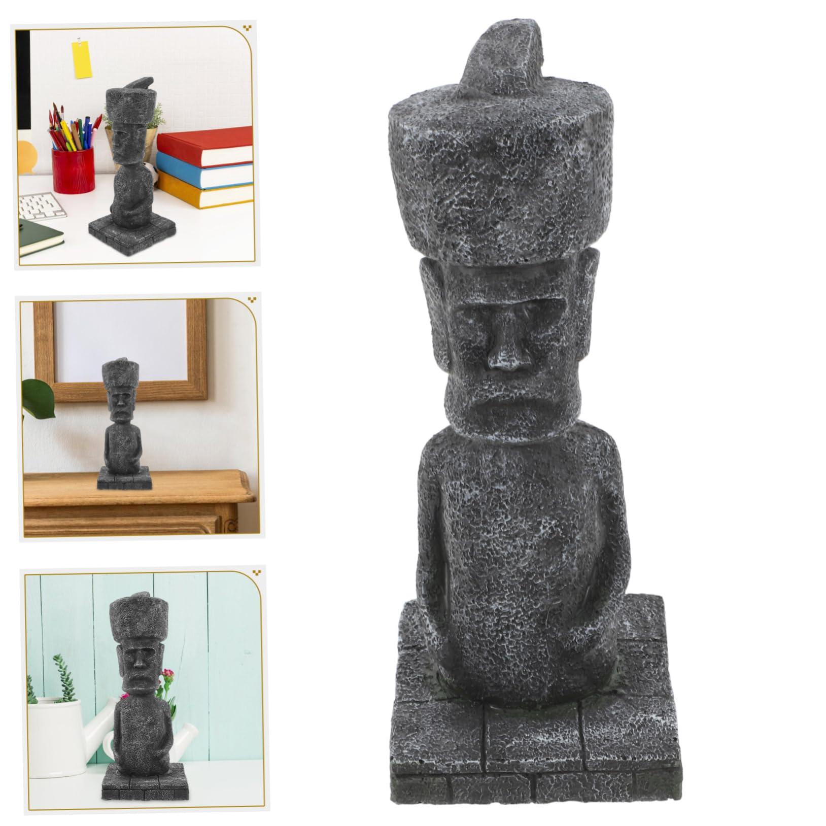 Statua Moai Dell’isola di Pasqua in Resina, Design Antico, Decorazione Paesaggistica per Acquario e Casa,