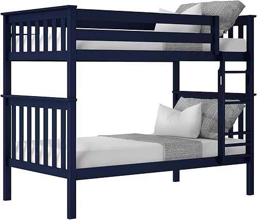 Miniatura 64 de Max & Lily - Litera de tamaño individual sobre matrimonial con escalera, base de cama de madera maciza para niños, barandillas de seguridad de 14