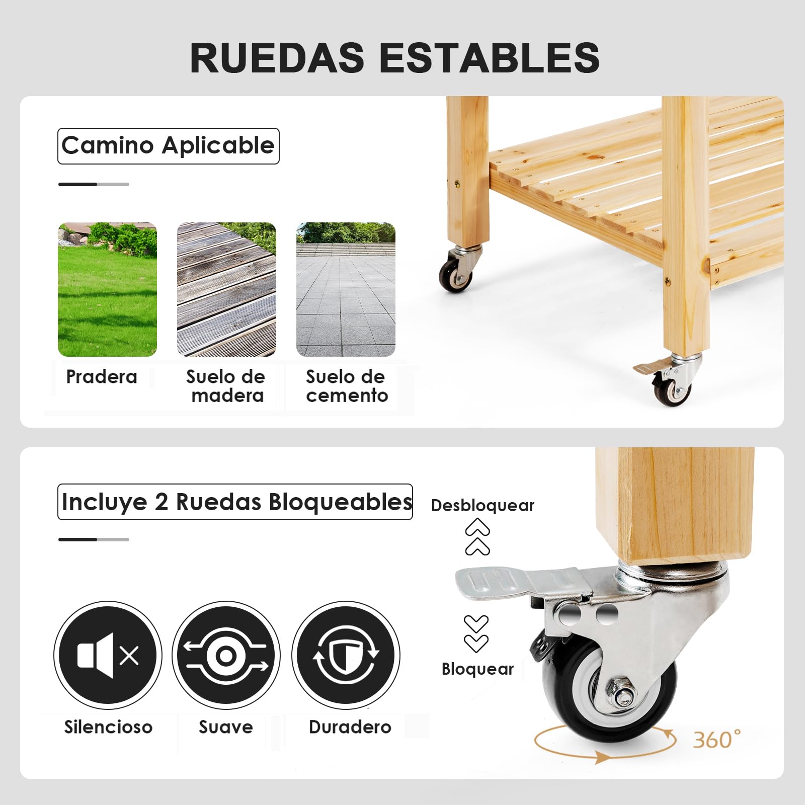 RELAX4LIFE Huerto Urbano con Ruedas Bloqueables y Estante para Maceteros y Herramientas, Jardinera Exterior de Madera Abeto con Orificios de Drenaje y Tela no Tejida para Terraza/Jardín, 120x59x84cm