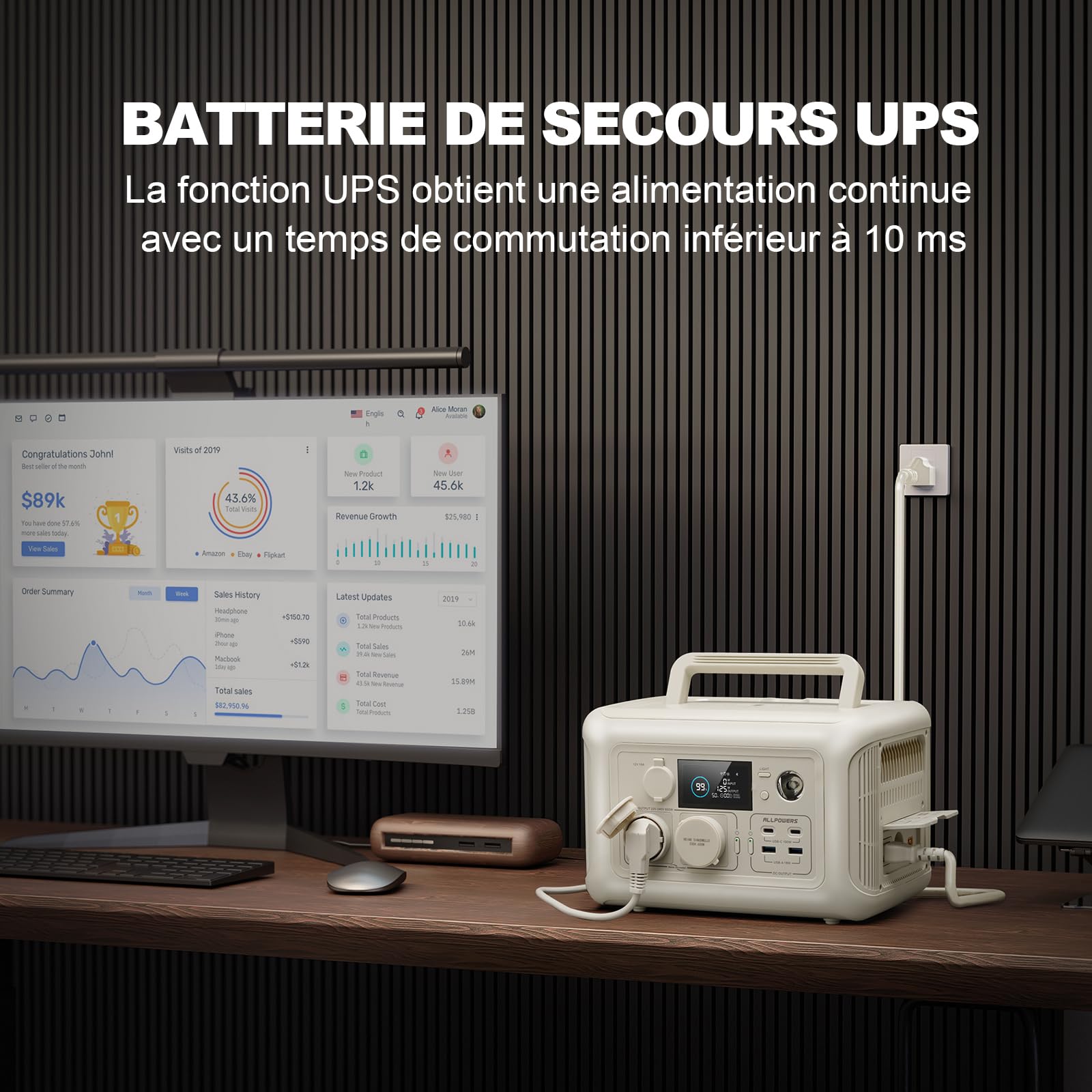 ALLPOWERS R600 générateur solaire avec panneaux solaire pliables de 100W, 299Wh batterie LiFeP04, Chargement rapide sans fil 15W, fonction UPS, Entrée maximale de 400W, camping, fête, voyage, jardin
