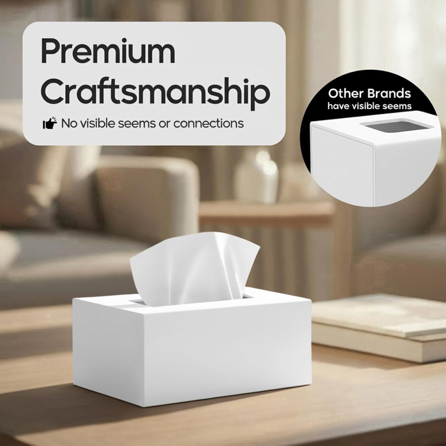 Tissue Box Cover Rectangle - Tissue Box Holder Rectangular - Compatible with Kleenex - Acrylic White Bathroom Accessories Decor