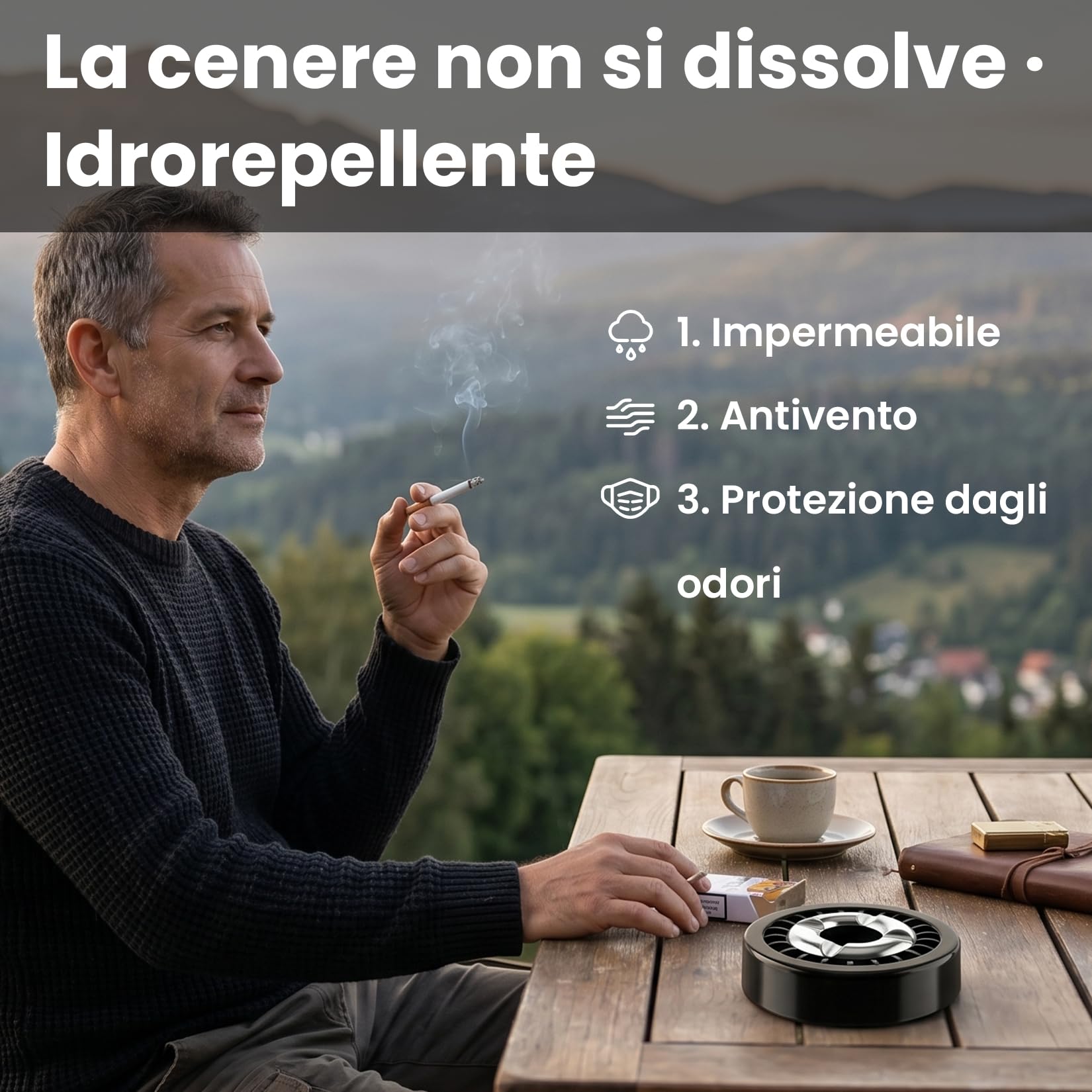 Starlet24® Posacenere Antivento per Esterni – Posacenere Piatto Rotondo Stabile Spegnitore, Posacenere da Tavolo per Balcone Terrazza Giardino Campeggio