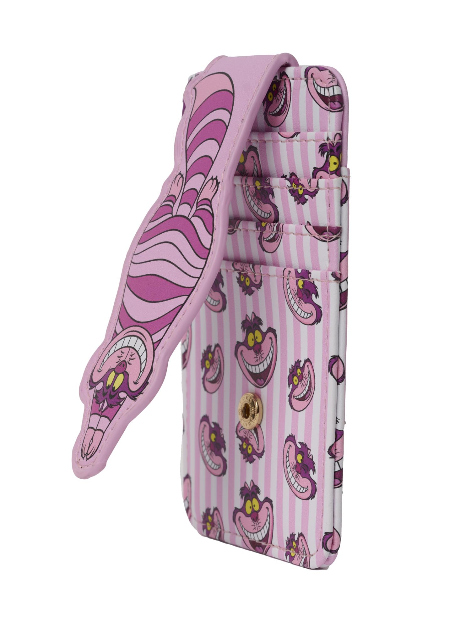 Disney Porte-cartes pour femme Slim Compact Portefeuille de crédit Petit Snap Voyage fantaisie, Chat du Cheshire Rose, Porte-cartes moderne