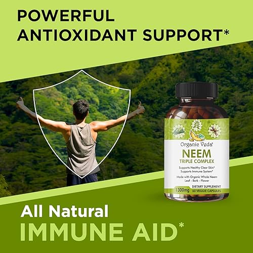 Miniatura 3 de Organic Veda Cápsulas de Neem con extracto de hoja de neem complejo triple, corteza y flor – Suplemento de hierbas aumenta la inmunidad, mejora la