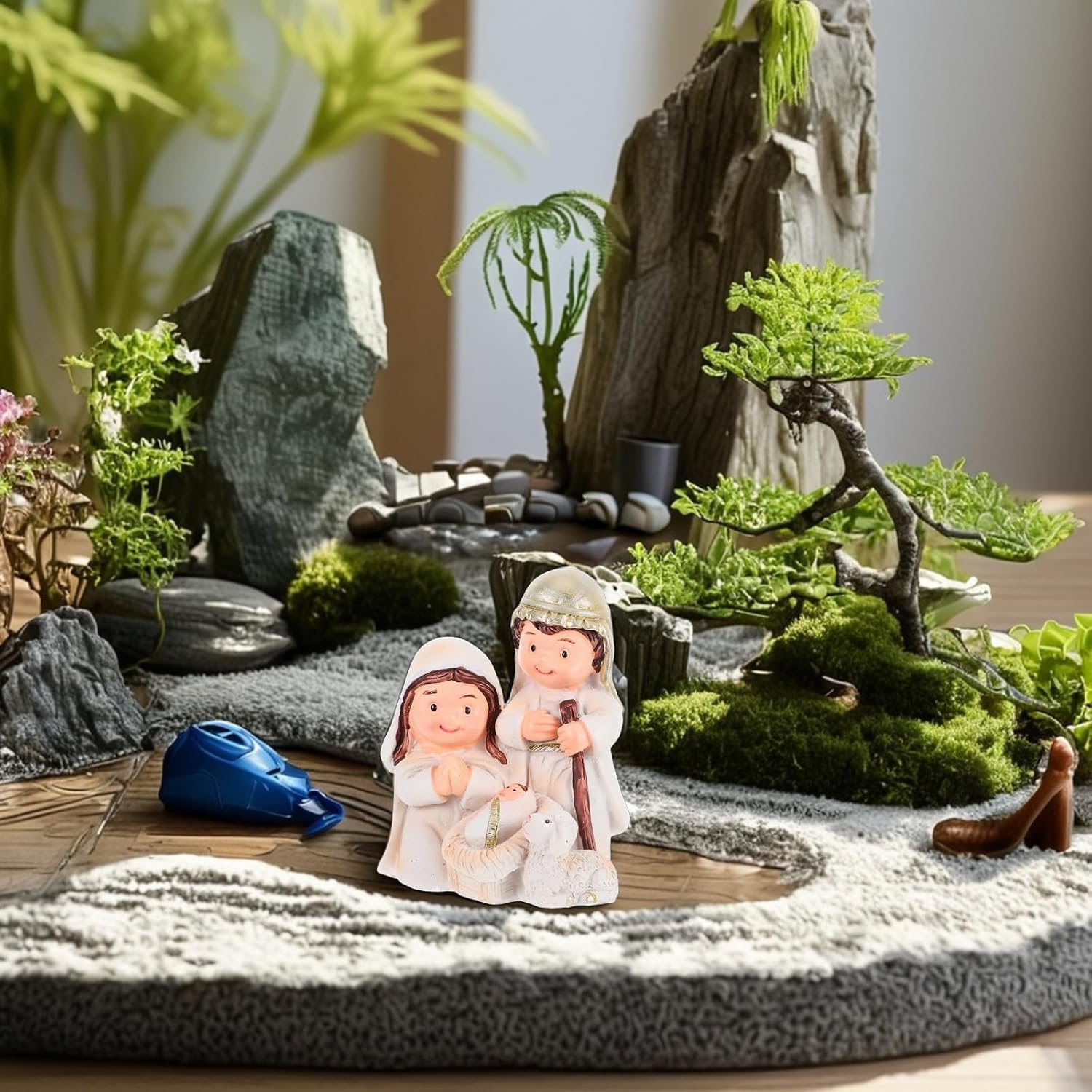 TEHAUX 1set Cartoon Holy Family Nativity Figurine White Jesus Birth Scene with Sheep for Christian Christmas Tree Ornaments and Church Decorations Playful Faith-Inspired Holiday