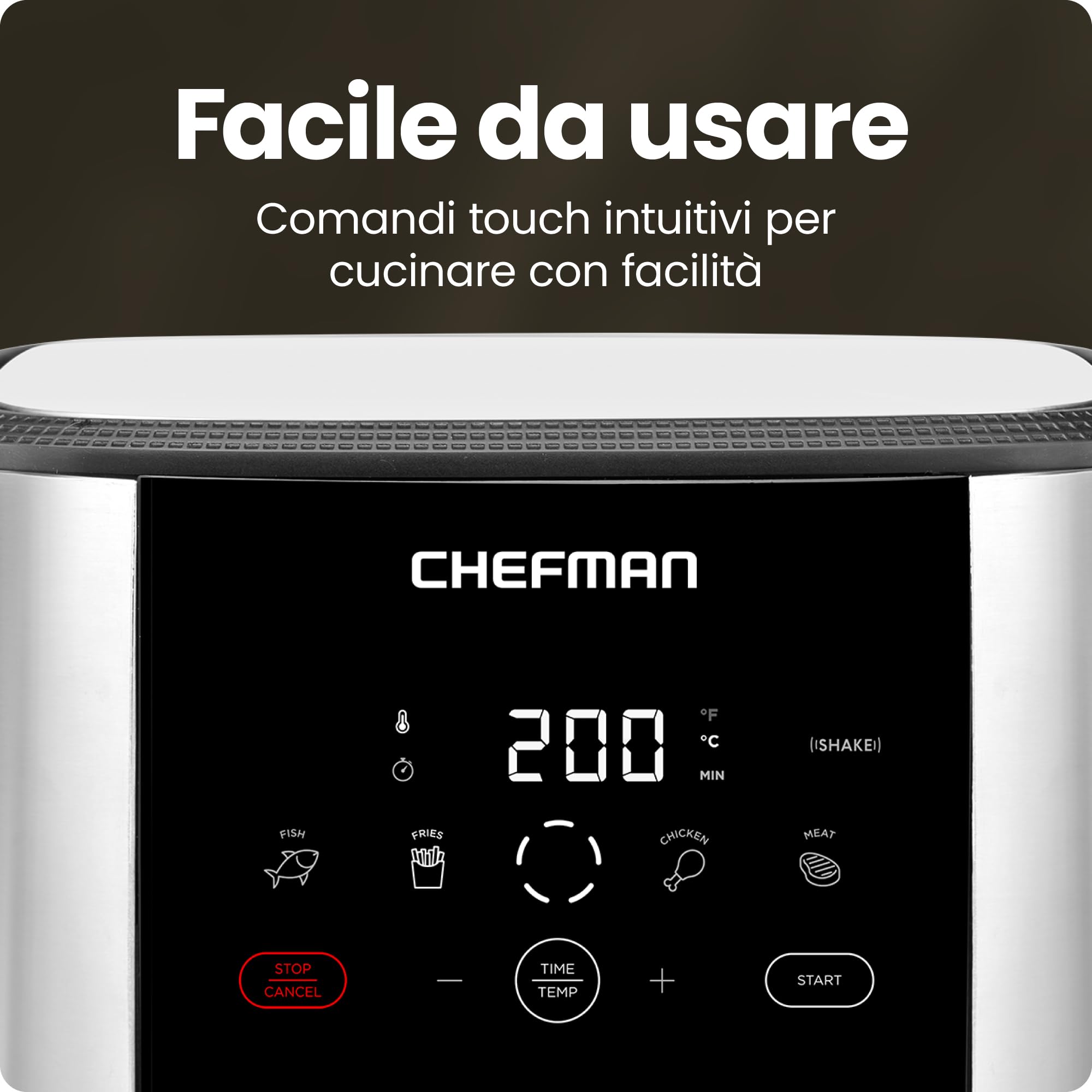 Friggitrice ad aria Chefman TurboFry Touch, 5 litri per famiglie, controllo digitale, patatine, pollo, carne, pesce, parti antiaderenti lavabili in lavastoviglie, spegnimento automatico, acciaio inox