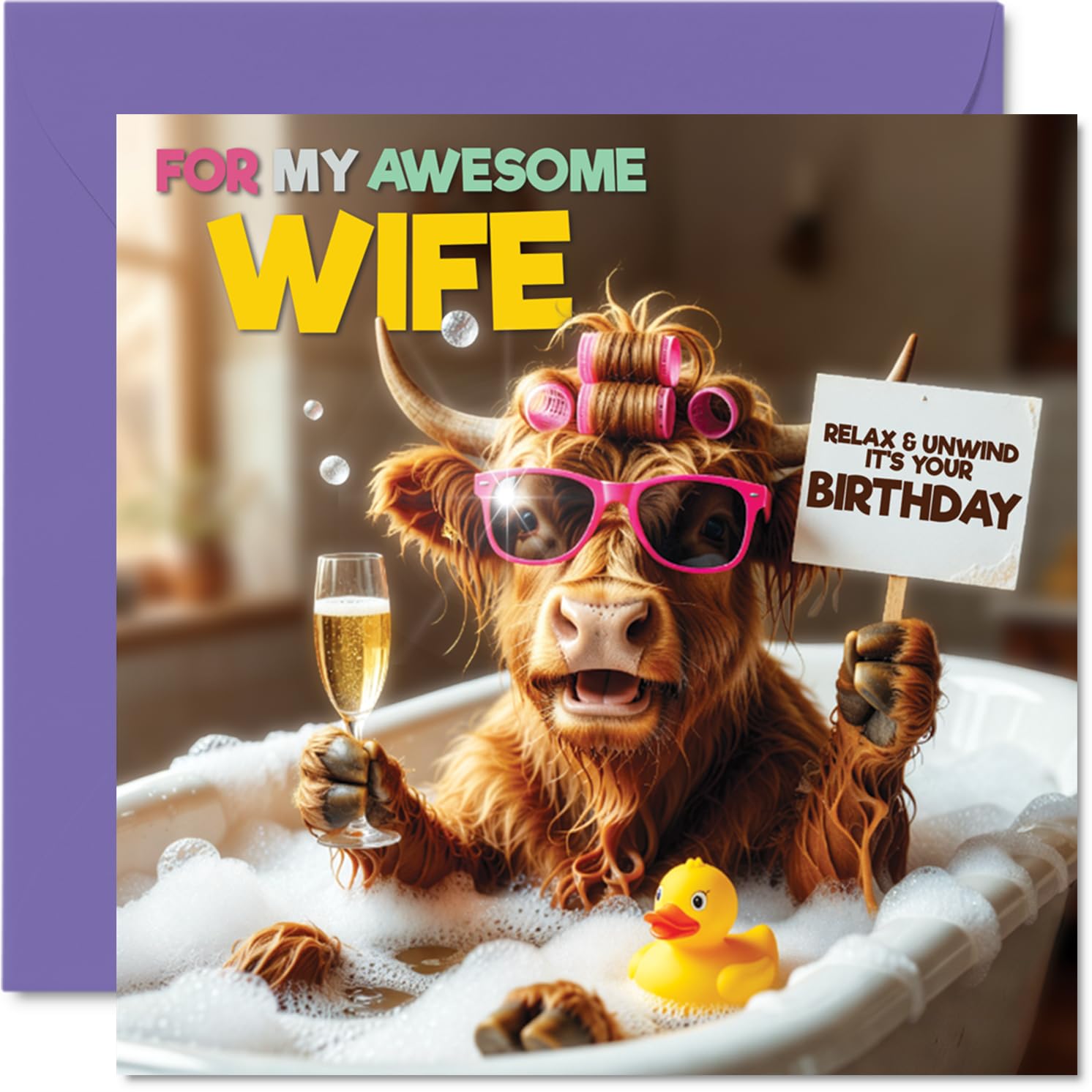 Cheeky Birthday Card for Wife, Bubbles, Fizz and a Fabulous Wife