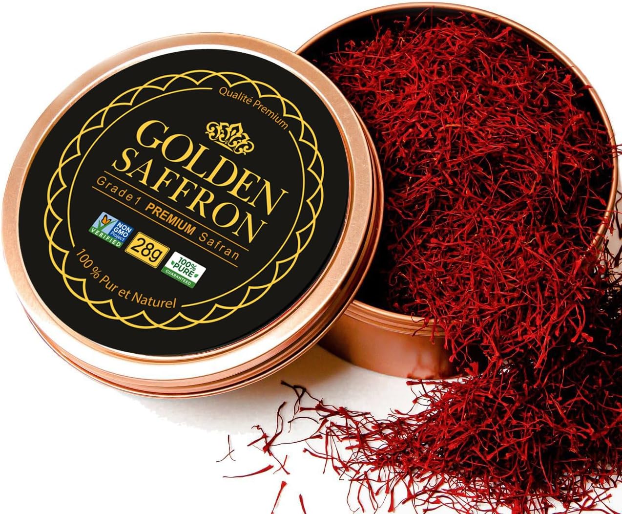 Golden Saffron, Finest Pure Premium All Red Saffron Threads, Grade A+ Super Negin, Non-GMO Verified. For Tea, Paella, Rice, Desserts, Golden Milk and Risotto (28.0 Grams)