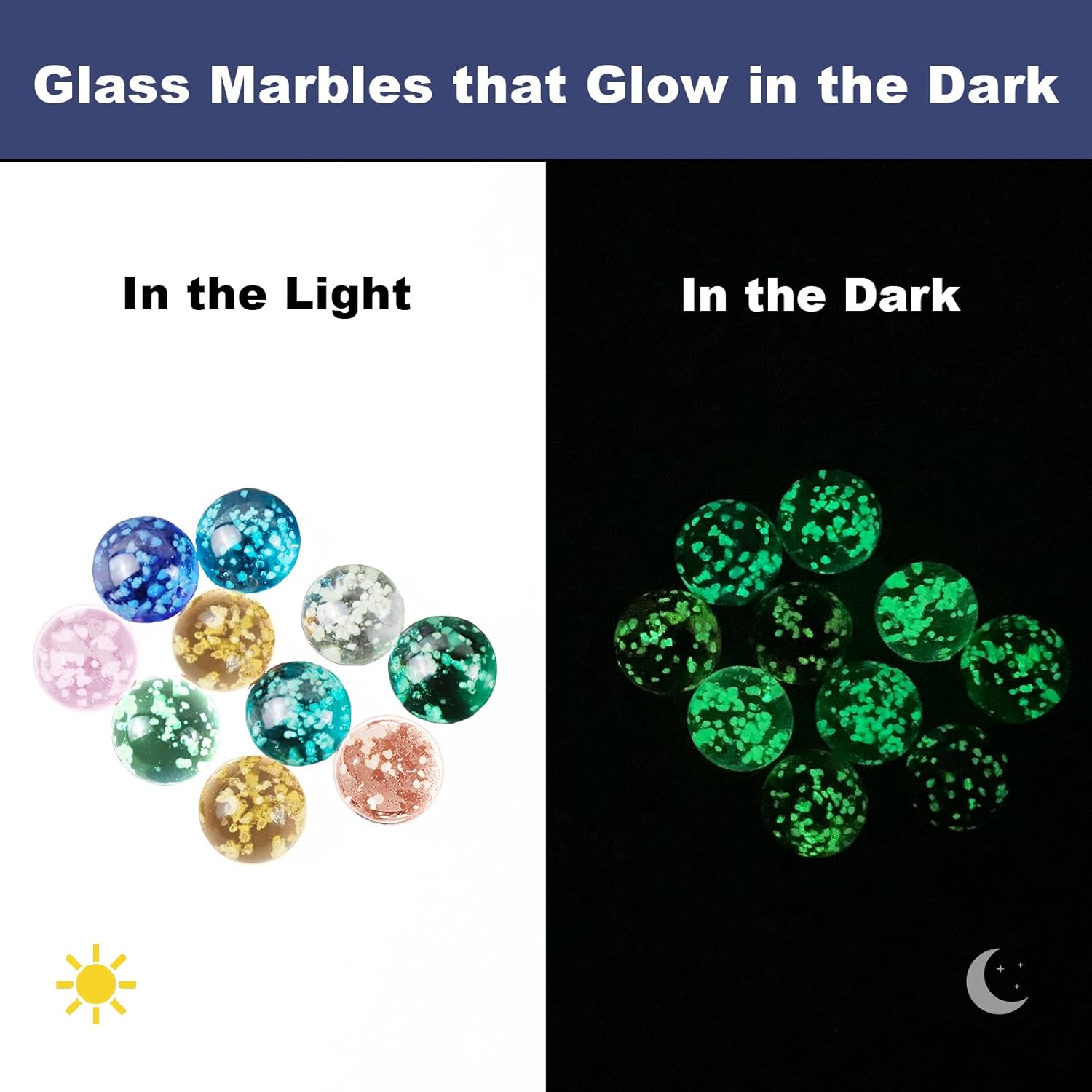 Ben & Bel Glow in The Dark Glass Balls - 10 Pack Multi Coloured Spotted Balls for Ball Circuits, DIY Projects or Home Decor