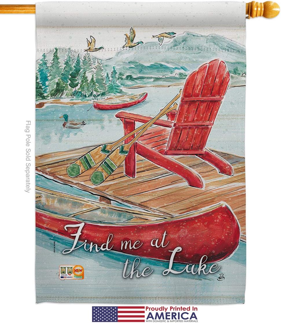 Find Me At The Lake House Flag Outdoor Rustic Cabin Moose Wildlife Adventure Forest Small Decorative Gift Yard Banner Made In USA 28 X 40