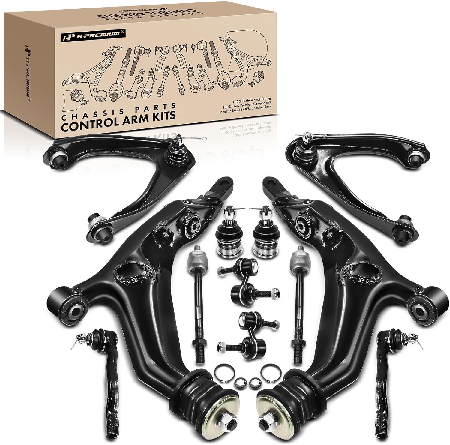 A-Premium 12Pcs Front Suspension Kit, Lower Upper Control Arm, Sway Bar Link, Lower Ball Joint, Inner Outer Tie Rod End, Compatible with Honda CR-V CRV 1997 1998 1999 2000 2001