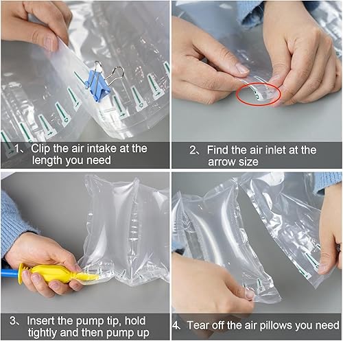 Miniatura 4 de Almohadas de aire para envío, 200 bolsas de aire inflables (3.94 x 7.88 pulgadas, 60 μm) con bomba, película de cojín reciclable para embalaje,