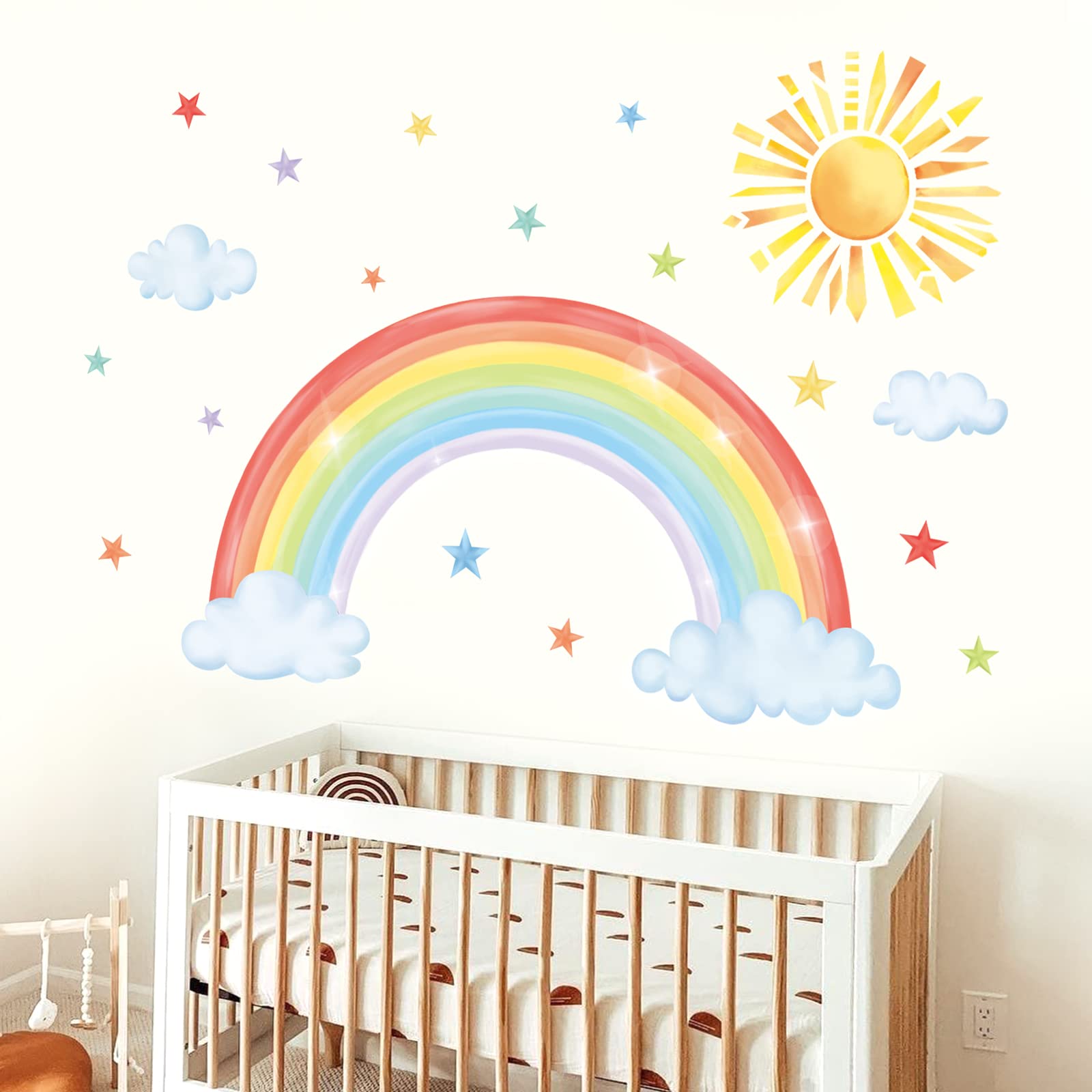 decalmile Stickers Muraux Arc en Ciel Grand Autocollant Mural Soleil Nuage Etoile Décoration Murale Chambre Enfants Bébé Pépinière Salon