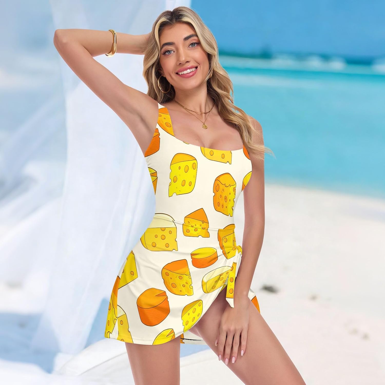 Cheese Yellow Women's One Piece Swimsuits Tummy Control Bathing Suits S A2303190