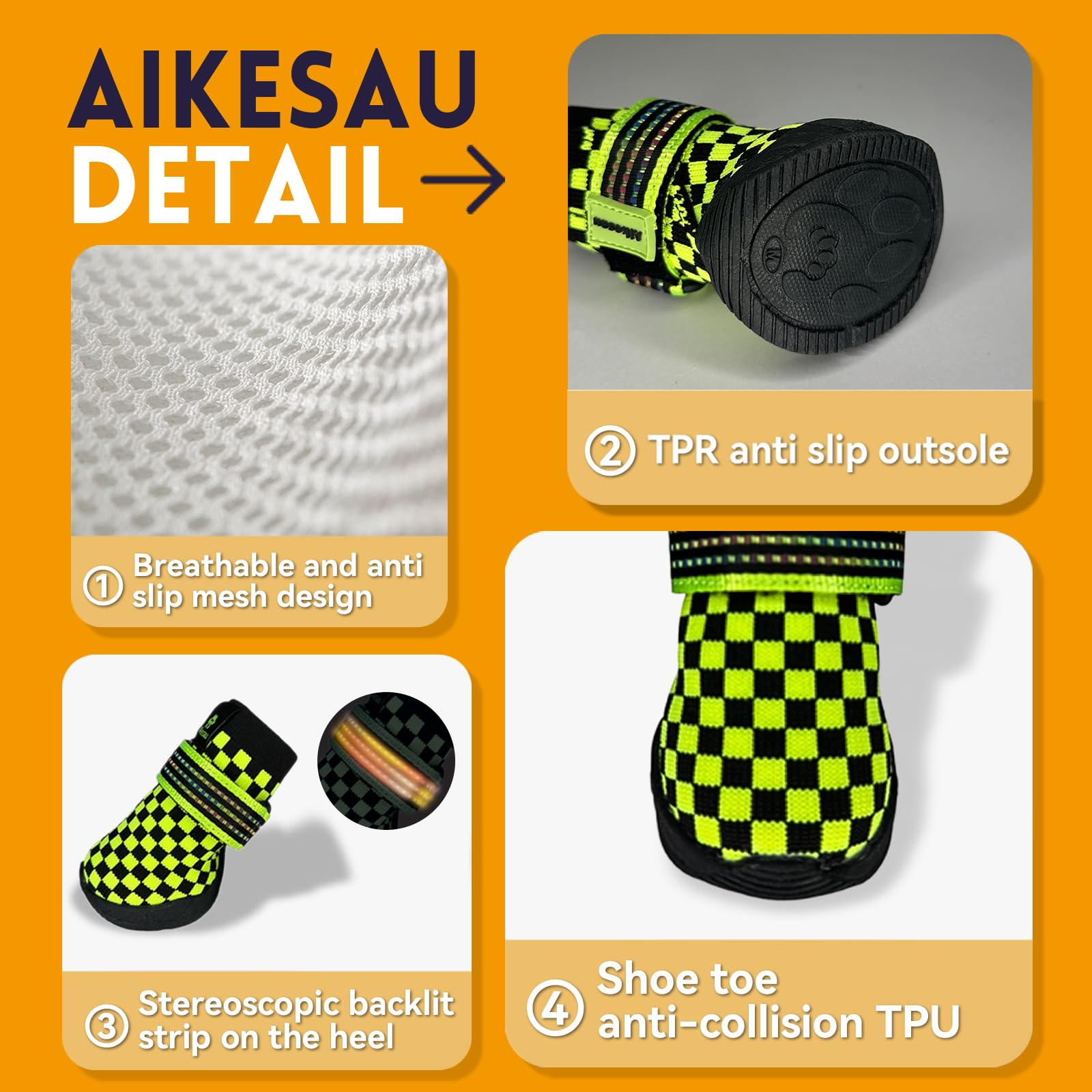 Lot de 4 chaussures pour animaux de compagnie adaptées pour les grands et petits chiens avec bandes réfléchissantes antidérapantes et respirantes, adaptées pour les bottes de chien en plein