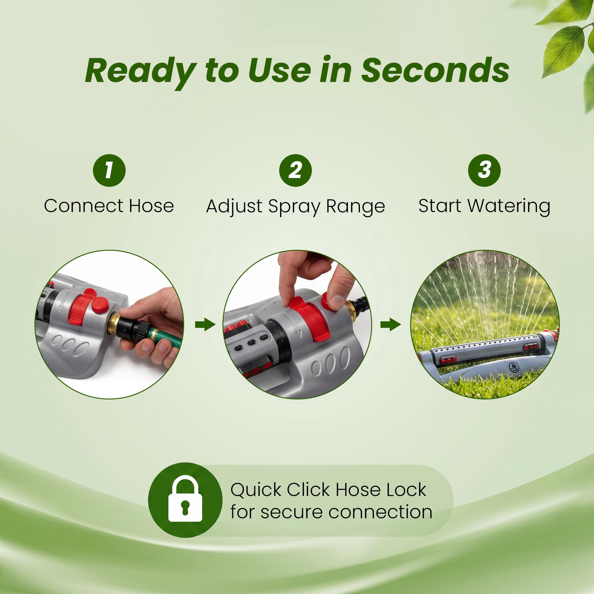 GARDENIX Irrigatore oscillante turbo in metallo con 20 ugelli, copertura di 385 m², portata regolabile, controllo del flusso e blocco del tubo a scatto rapido