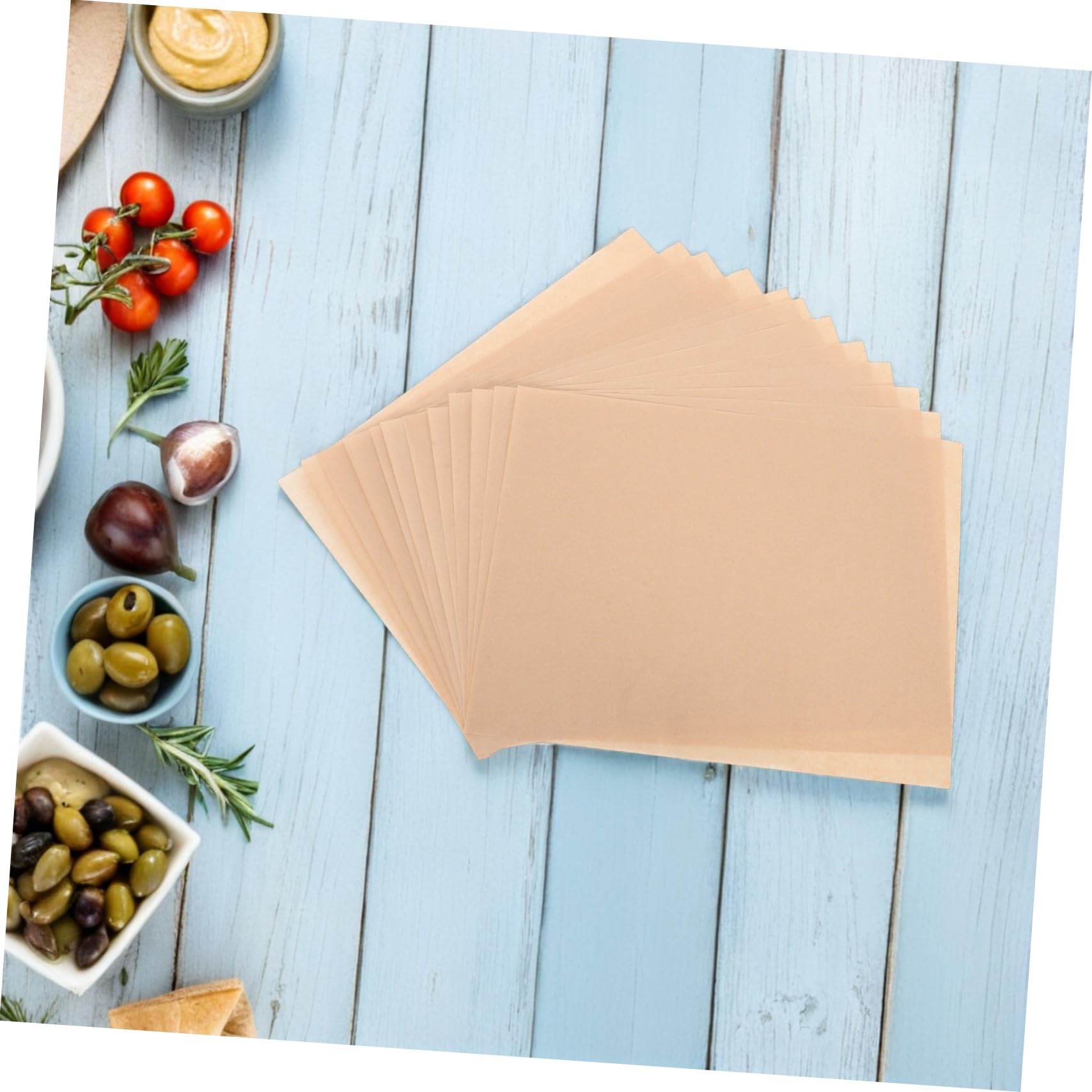 100 Hojas Papel Pergamino sin Blanquear, Resistente al Calor, Antiadherente, Rectangular Precortado para Hornear, Freidora de Aire, Vapor y Barbacoa