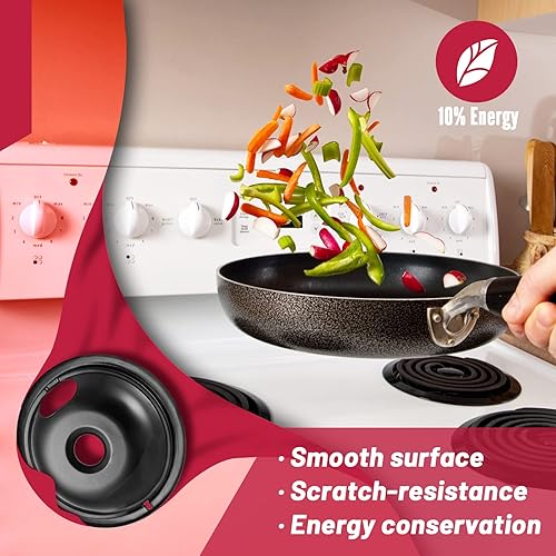 Miniatura 16 de W10196405 W10196406 - Sartenes de goteo para estufa eléctrica, compatibles con Whirlpool Electric Range-Thickening para evitar doblado, juego de 4