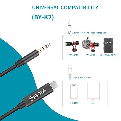 Miniatura 5 de BOYA Cable adaptador TRS a USB-C de 0.138 in, by-K2 Cable macho a USB-C macho (7.9 in) para Samsung Galaxy S10 S9 S8 Plus Note 10+ 10 9 8 LG V40 V30