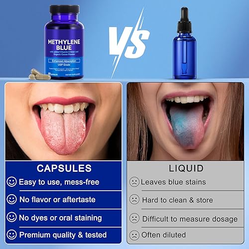 Miniatura 8 de Cápsulas azul de metileno grado USP 12 mg – Suplemento de alta pureza con éster de vitamina C y cacao, apoya la función cognitiva y energía celular,