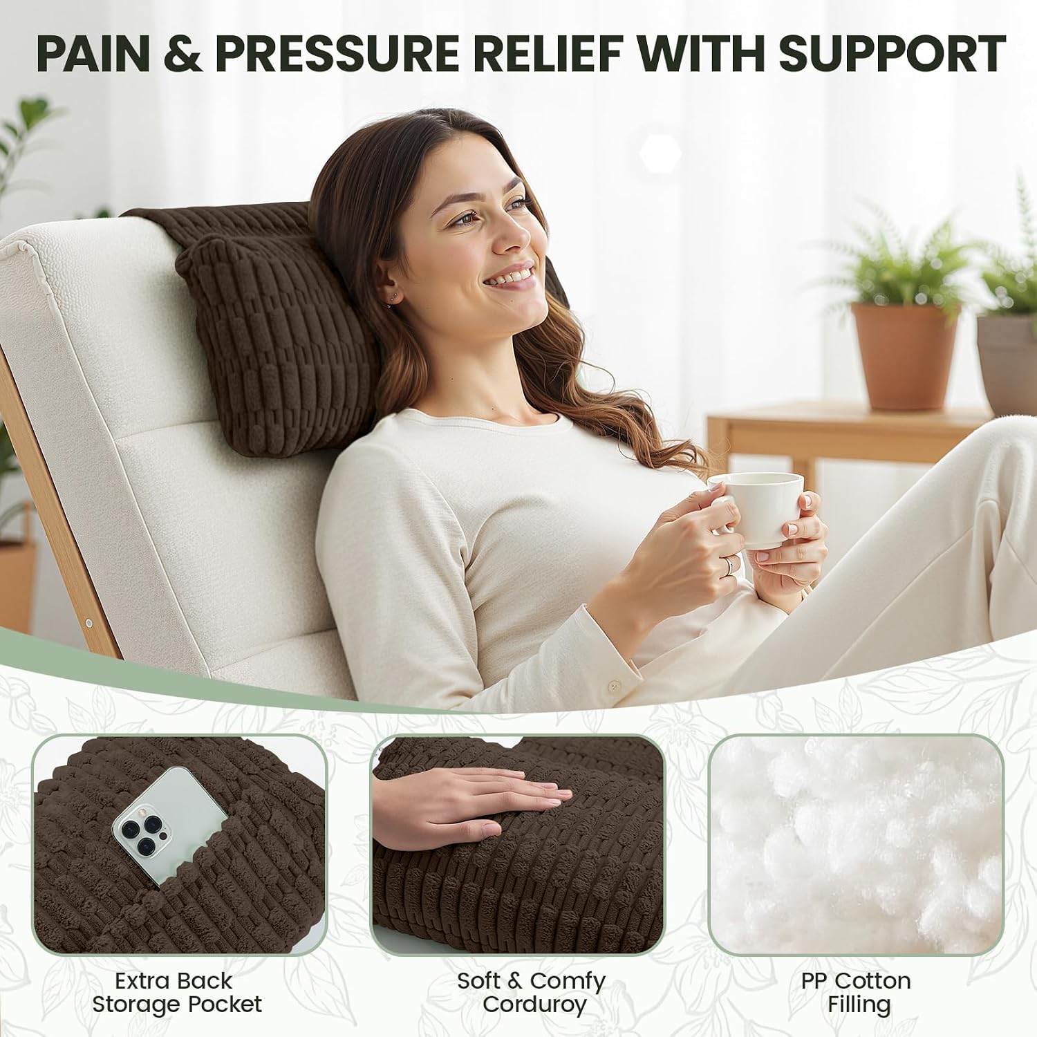 Recliner Pillow Soft Corduroy Neck Pillow for Recliner, Adjustable Recliner Headrest Pillow with Weighted Back Flap Non-Slip Head Pillow for Recliner, Couch, Chair, Sofa