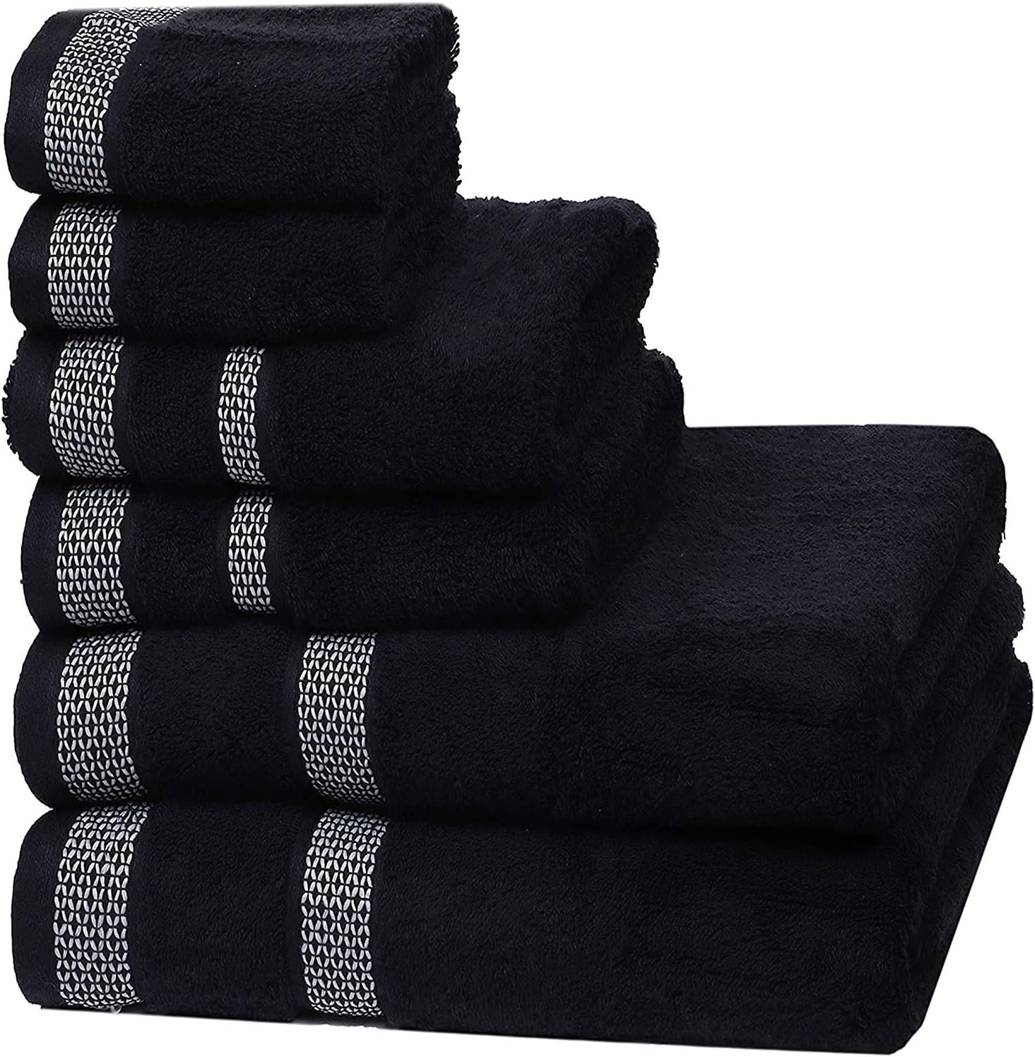 Casa Copenhagen Solitaire Designed in Denmark 600 GSM Hotel & Spa Decorative Kitchen & Bathroom Egyptian Cotton 6 Piece Towel Set, Includes 2 Bath Towels 2 Hand Towels 2 Washcloths – Dark Black : Home & Kitchen