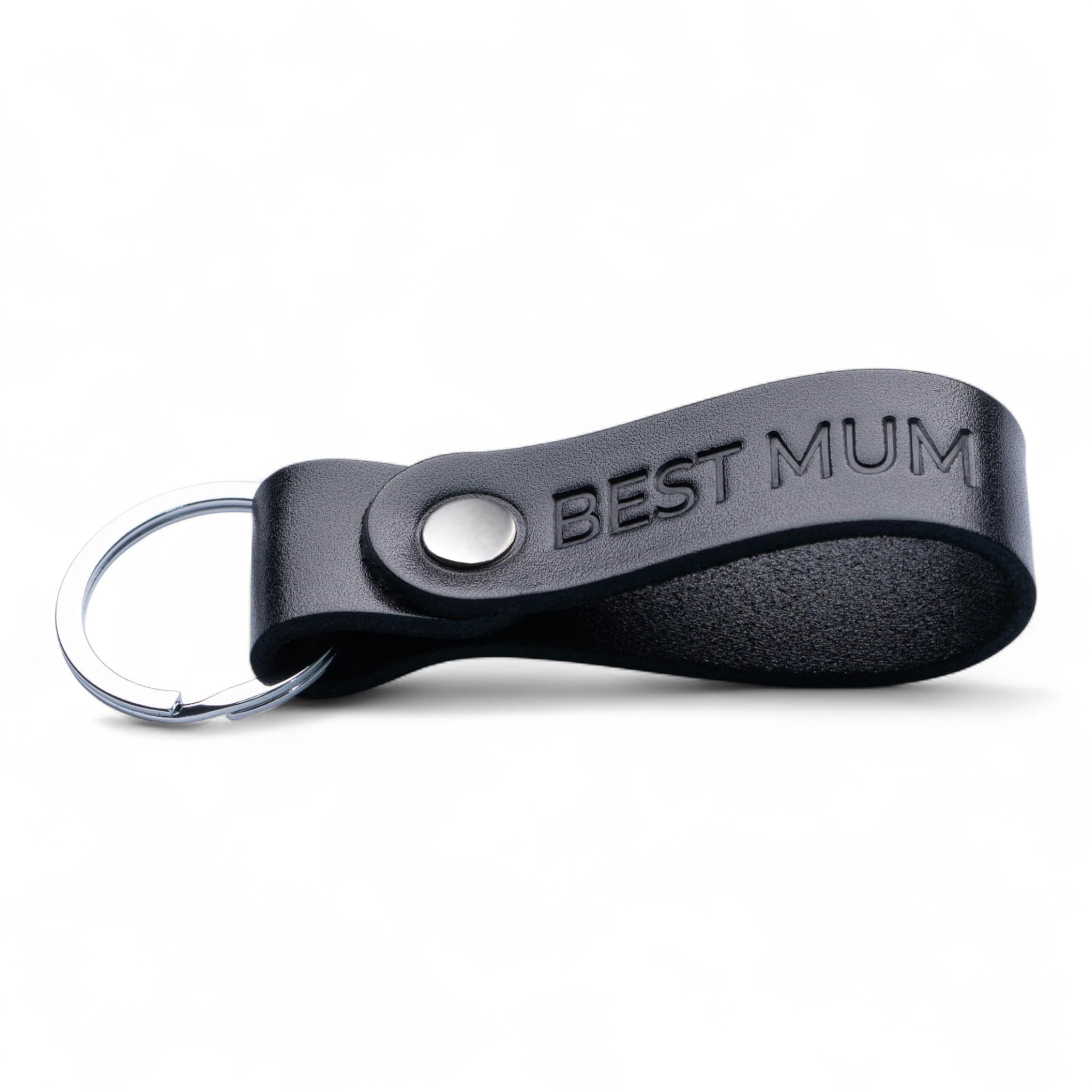 MAGOR Leather Full Grain Keyring for Men and Women, Personalised Keychain for Car or Home Keys, Elegant Black Key Ring with Hot Embossed Design, Premium Gift for Him Her Dad Husband (BEST MUM)