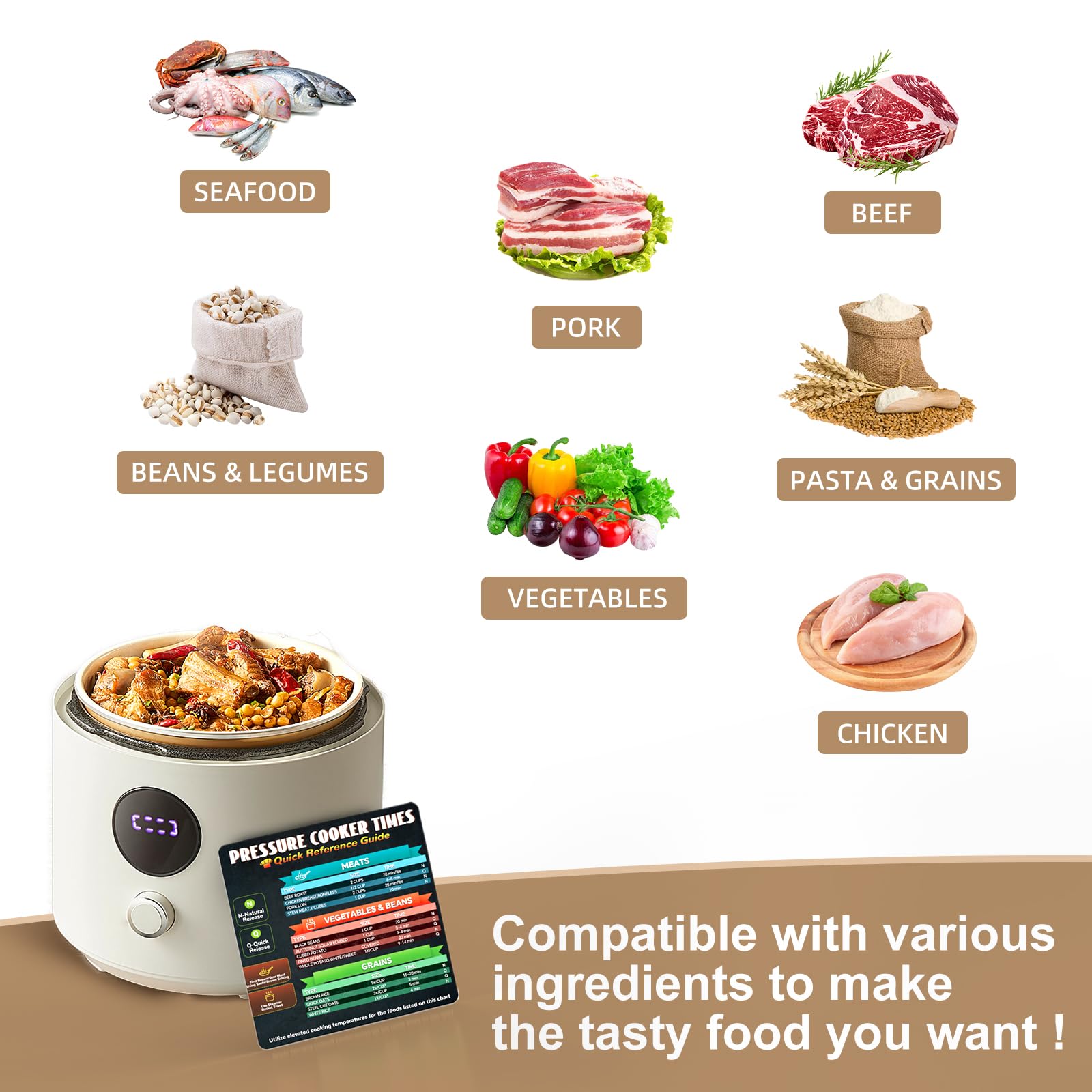 Instantpot - Hoja magnética para trucos, tabla de tiempos de cocción instantánea, accesorios para olla a presión, folleto de guía de cocina Instapot, juego de 2 hojas de trucos instantáneos