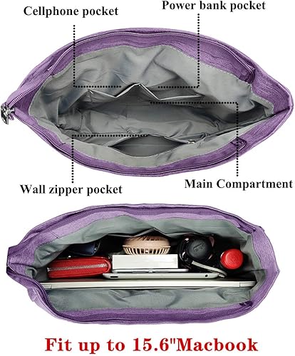 Miniatura 4 de Bolsa de lona impermeable de nailon con múltiples bolsillos para llevar al hombro, bolsa de trabajo para computadora portátil, bolso para