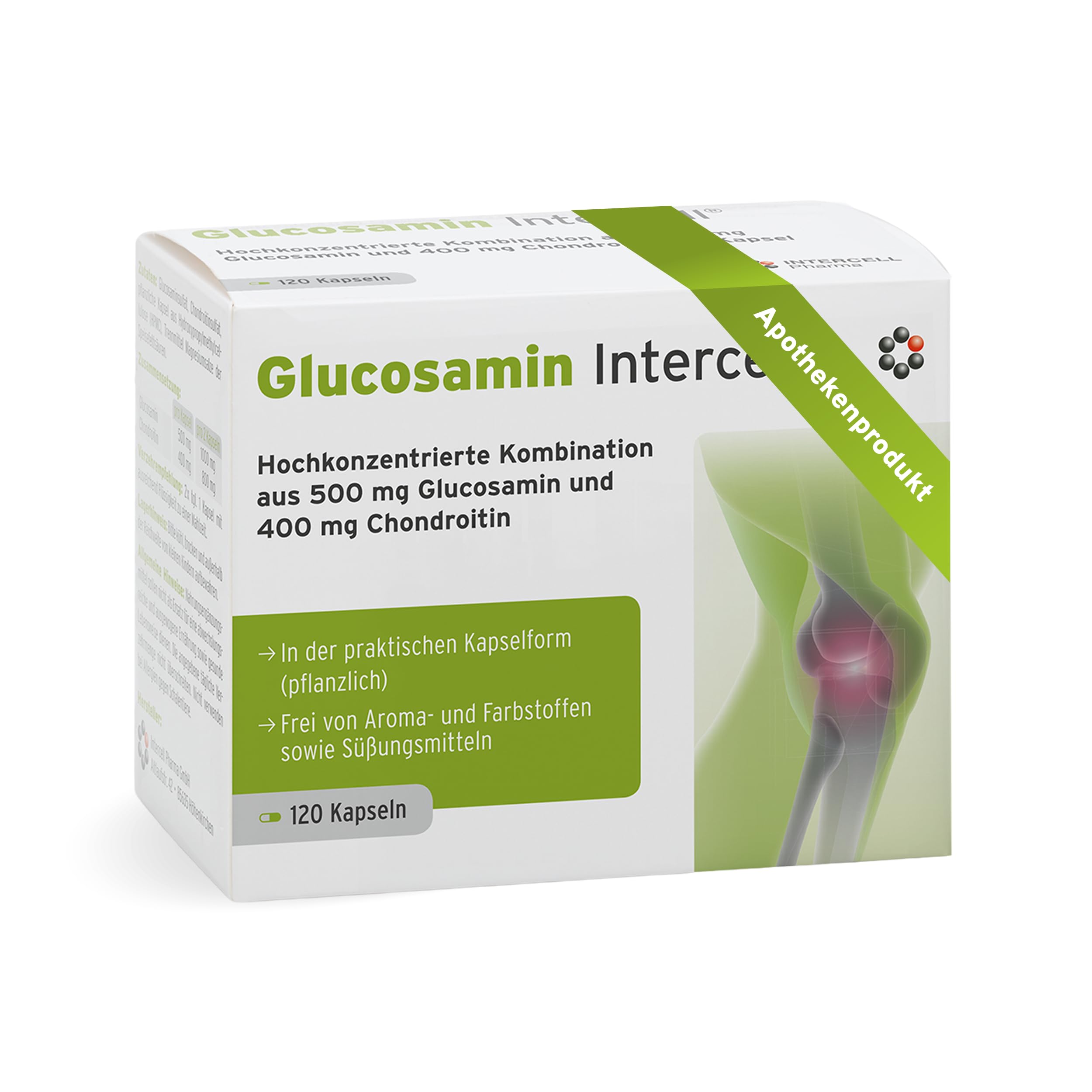 Glucosamin Intercell (120 Kapseln) - Mit Chondroitin hochdosiert (500 mg & 400 mg) - Studienkonformer Nährstoff-Komplex für Gelenke und Knorpel - Premium Gelenkkapseln ohne Zusätze