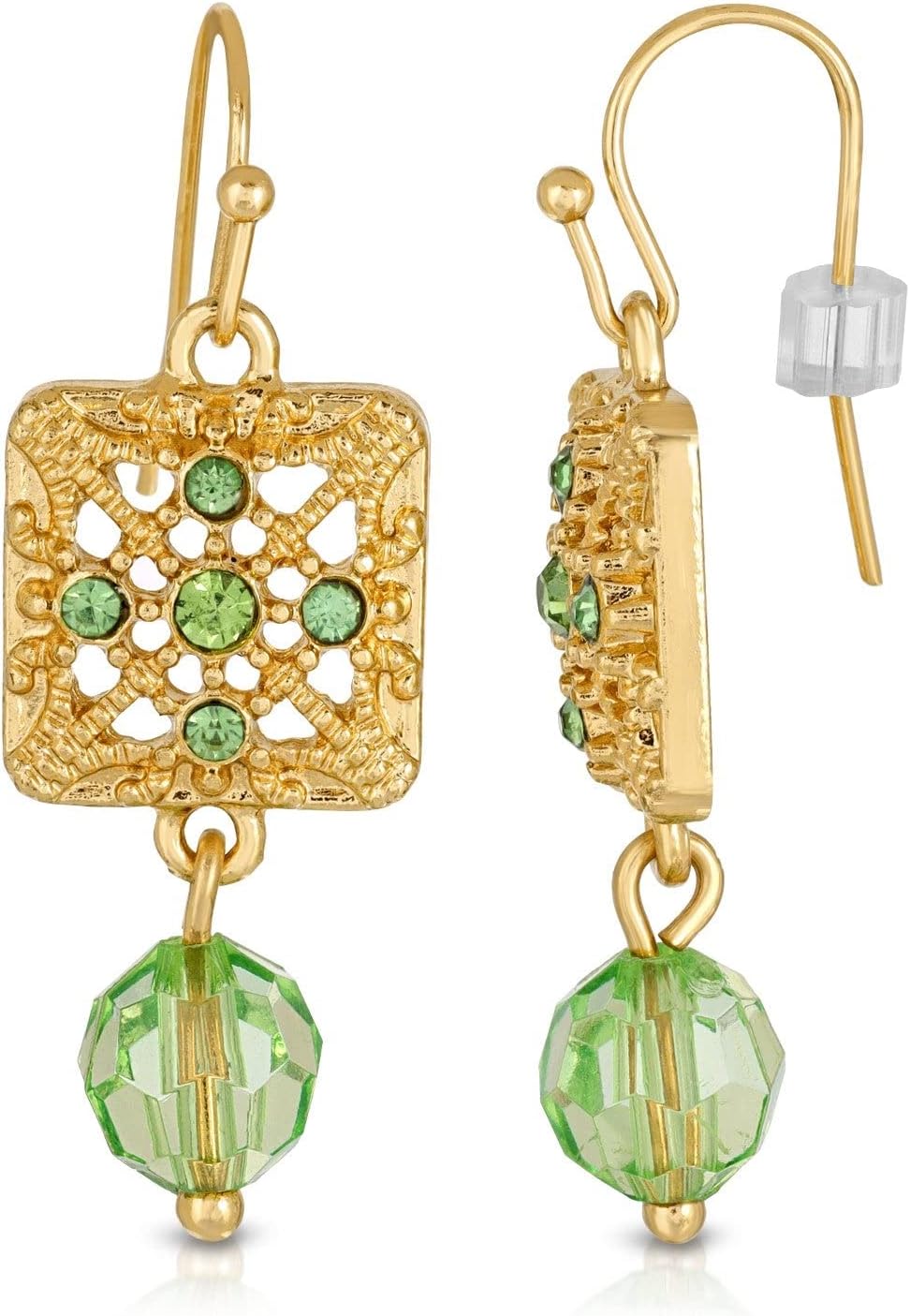 2028 Jewelry Square Green Crystal Filigree Drop Bead Earrings