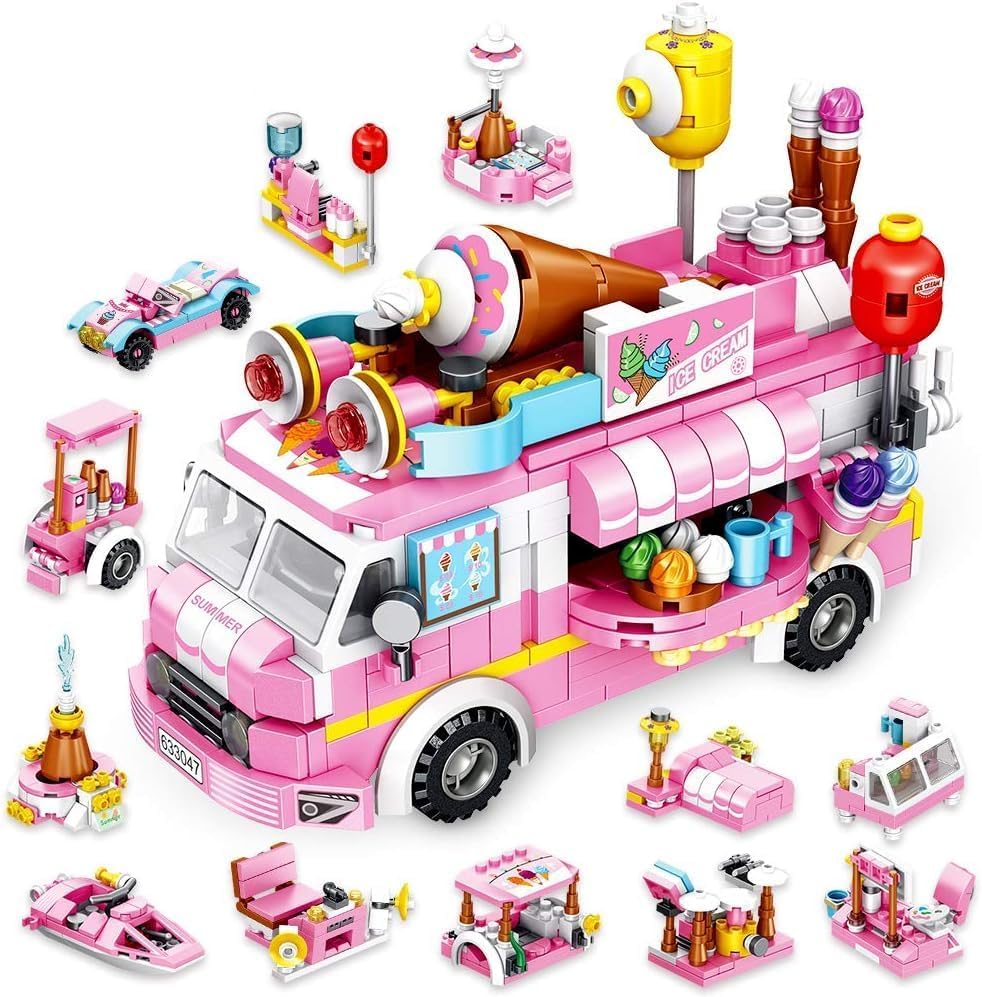 Bestie toys Girls Building BlocksToys - 553 Pieces Ice Cream Truck Set Toys for Girls 25 Models Pink Building Bricks Toys STEMToys Valentines Day Gifts for Kids Girls Age 6-12 and Up-image-40