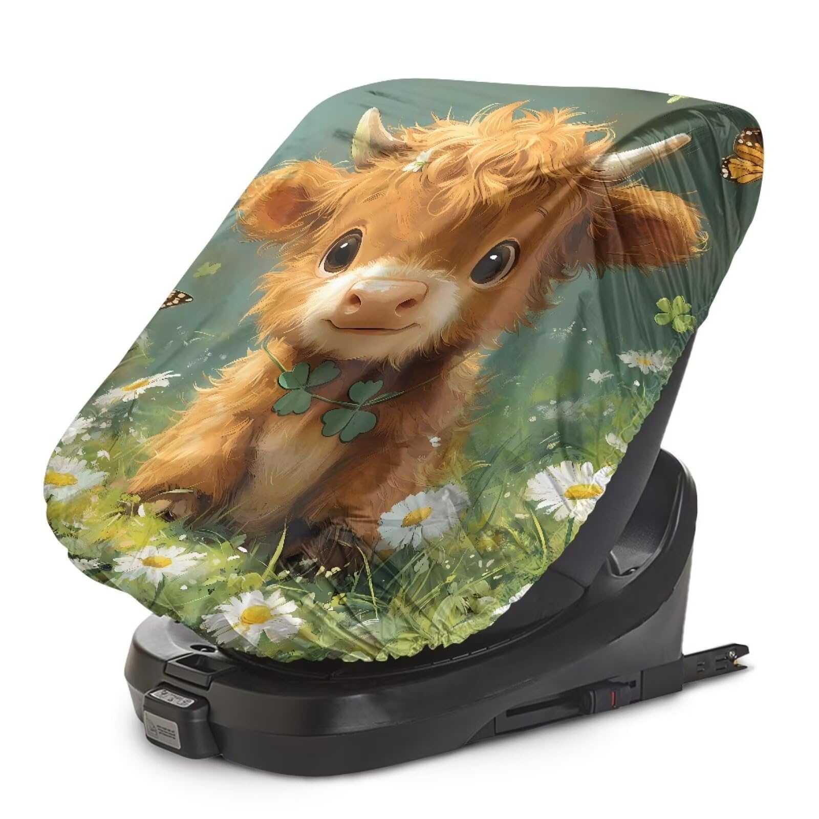 Dreaweet Highland Cow Baby Car Seat Sun Shade Cover Girls Infant Carseat Sun Shade Cover Infant Car Seats Heat Protector Keeps Baby's Carseat at Cooler Temperature Baby Car Seat Accessories
