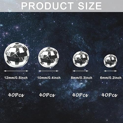 Miniatura 2 de Whaline 160 cuentas de bola de discoteca de 4 tamaños, bola de espejo reflectante plateada de los años 70 y 80, accesorios de disfraces, trajes de
