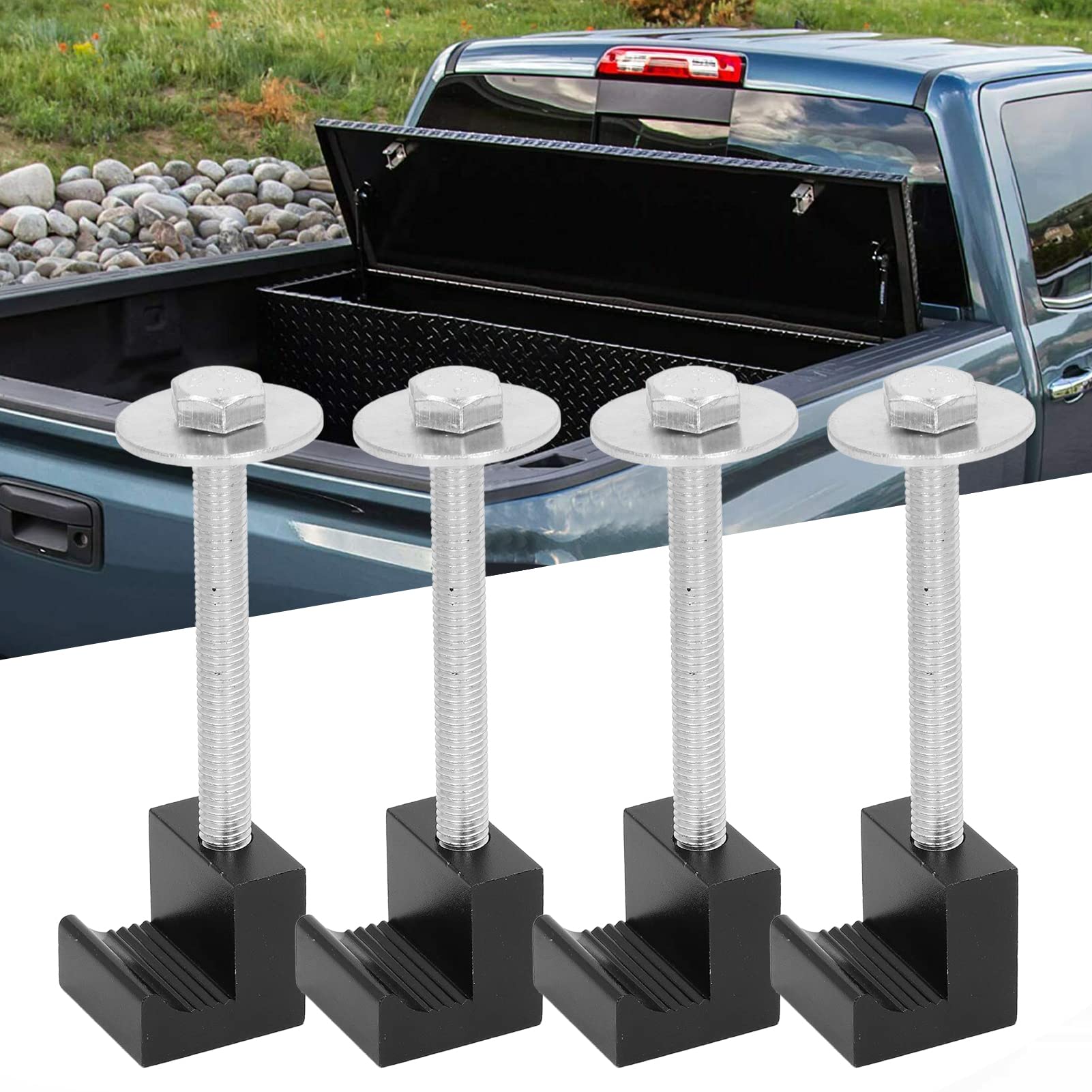 JGR 4-Pack Black Aluminum Crossover Tool Box Tie Downs For Pickup Trucks - No Drill Mounting - View #7