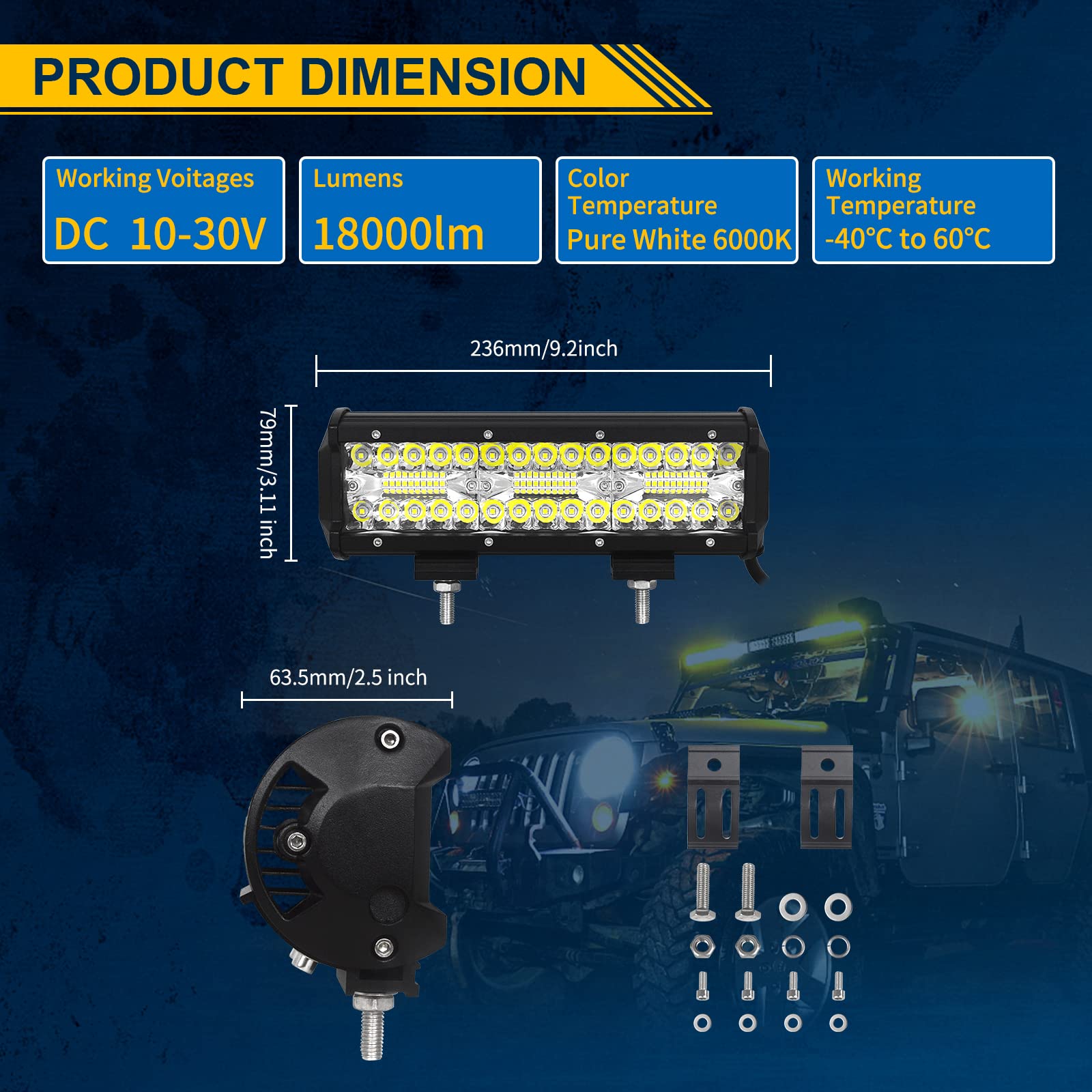 AUXTINGS 23 cm 180W Barra luminosa a LED Pod Luce tripla Luce di guida Off Luci della strada Spot Flood Combo impermeabile Trave LED Cubi Luci per Fuoristrada camioncino ATV UTV SUV,12V 24V CC