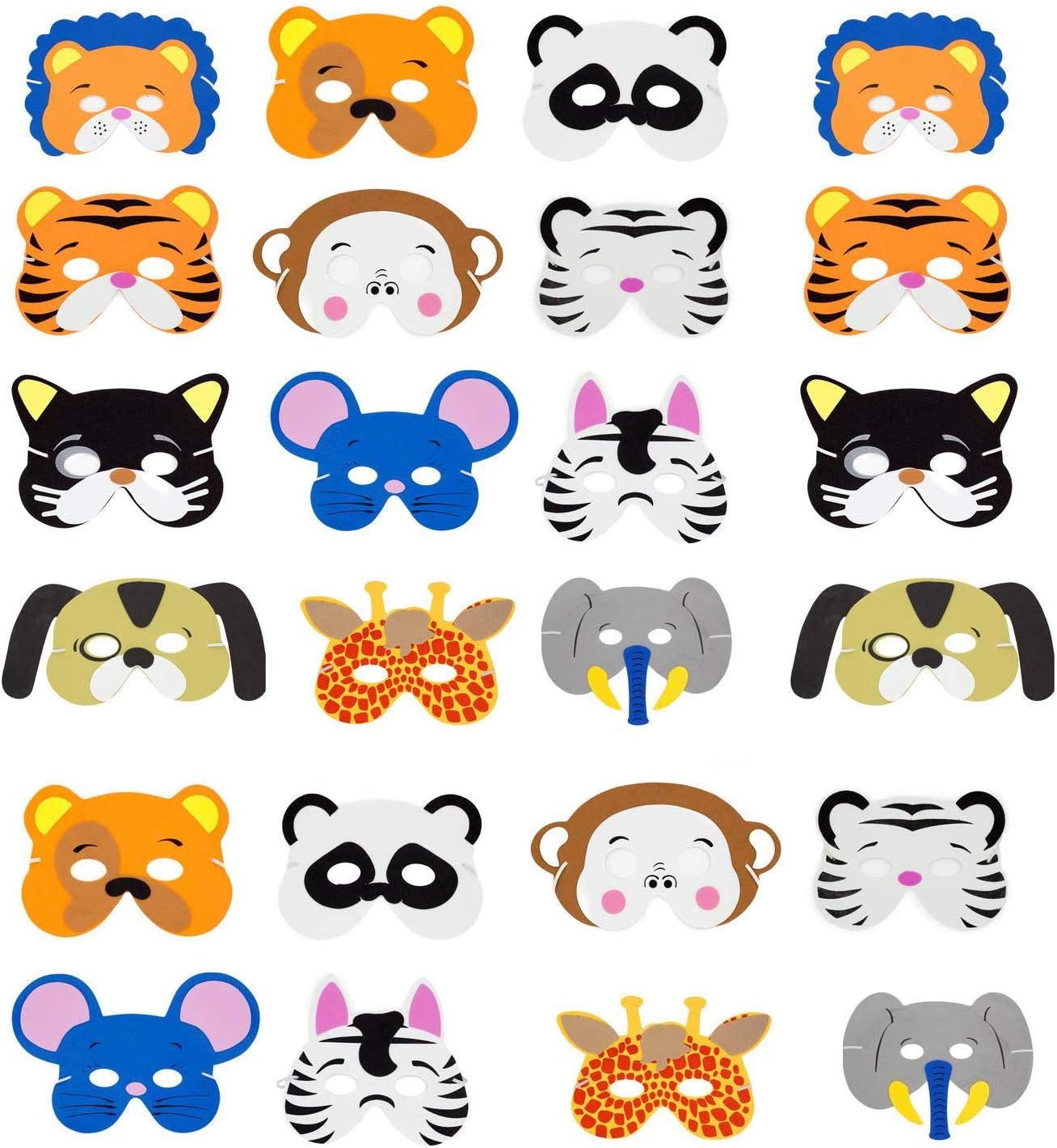 INTVN Animal Masks, Eva Cartoon Masks Jungle Animal Foam Face Masks Halloween masks Dress-Up Party Favor Craft Kits for Kids, 24 Pieces