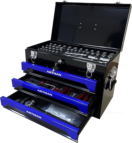 Miniatura 6 de Juego de herramientas mecánicas de 339 piezas con caja de metal resistente de 3 cajones para proyectos de mantenimiento y reparación de talleres