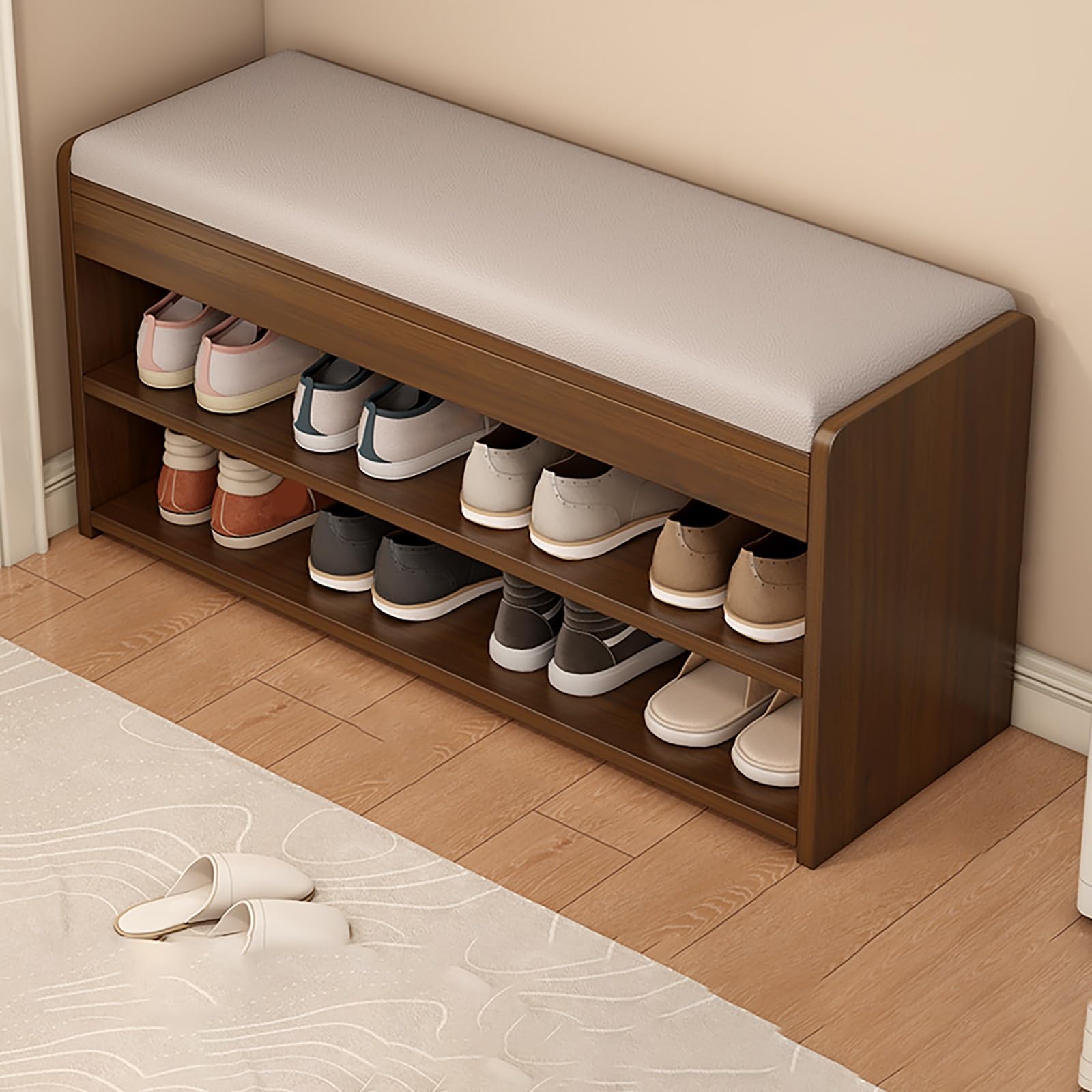 GDMDPTE Modern 2-Tier Shoe Storage Bench Upholstered Entryway Stool Design for Front Door Stylish nizer for Hallway & Living Room Space-Saving Storage Solution