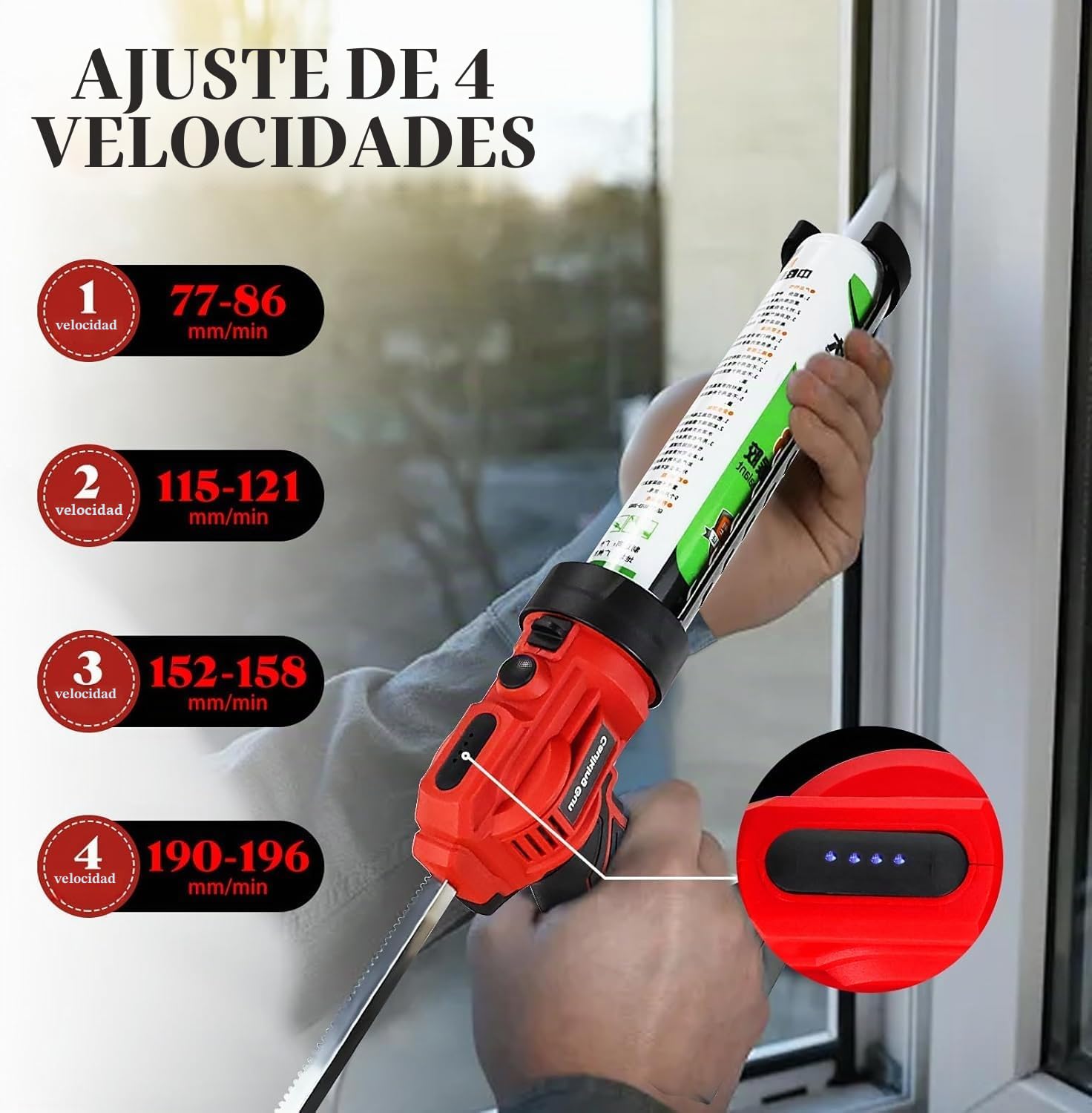 Pistola de silicona eléctrica para Makita 18V, pistola de cartucho eléctrico de 2000 mAh, pistola de silicona con LED, 4 velocidades, pistola de juntas eléctricas de 300 ml para sellar, sellado (2