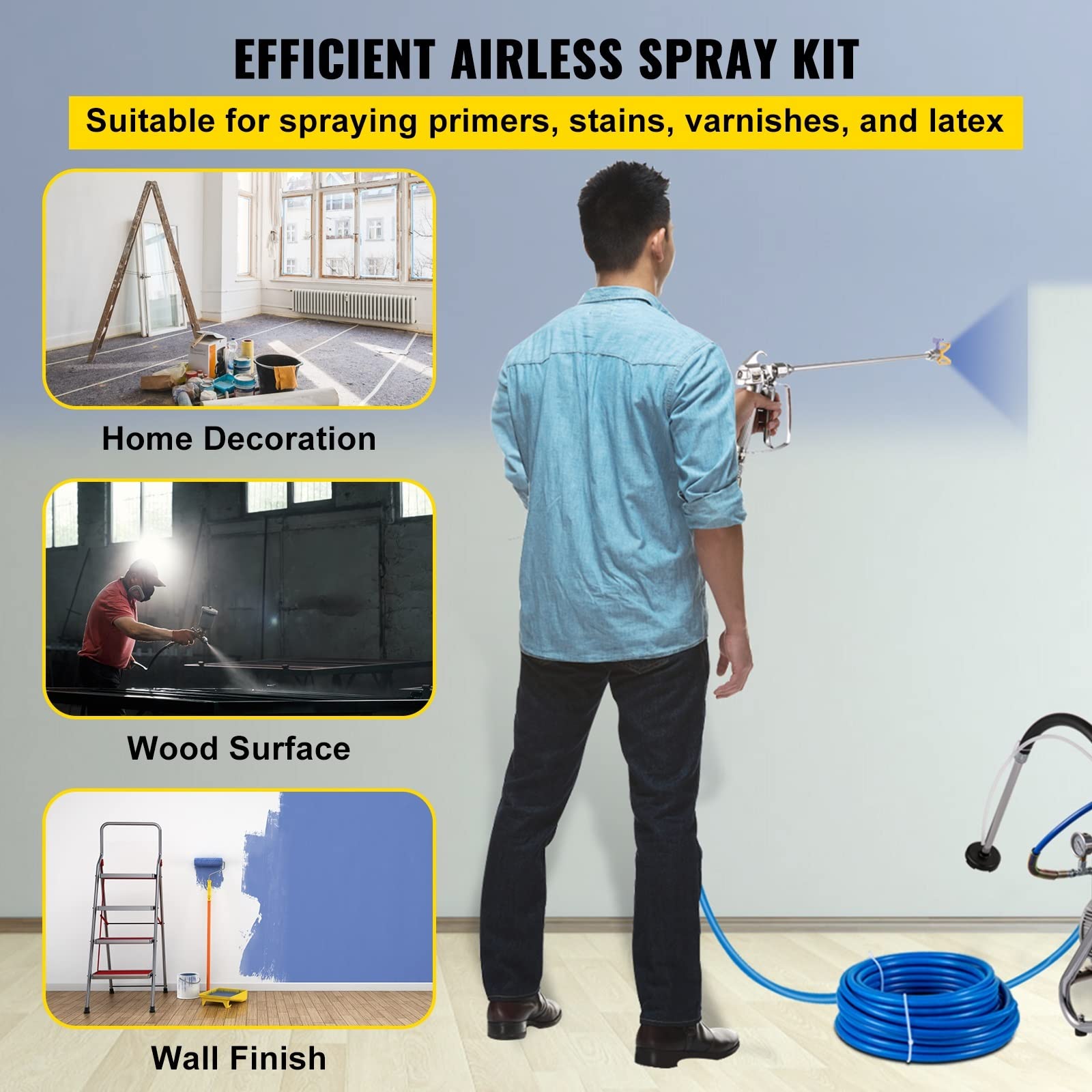 Kit de manguera de rociado de pintura sin aire Tubo de fibra de nailon de alta presión de 50 pies y 3600 PSI con 8 quot;Poste de barra de extensión con punta 517 y protector de punta