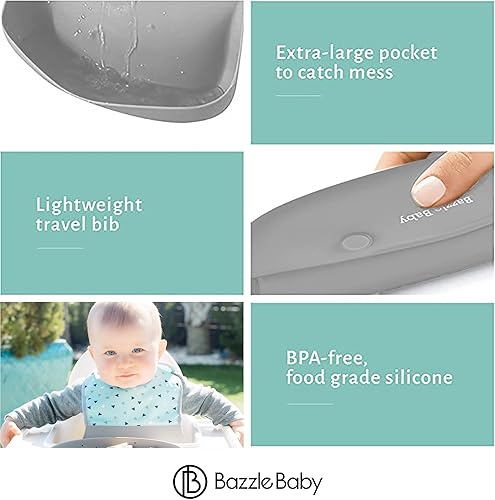 Miniatura 6 de Baberos de silicona para bebés con recogedor de alimentos, impermeables, enrollables y botones. Babero de silicona extra grueso para niños pequeños,