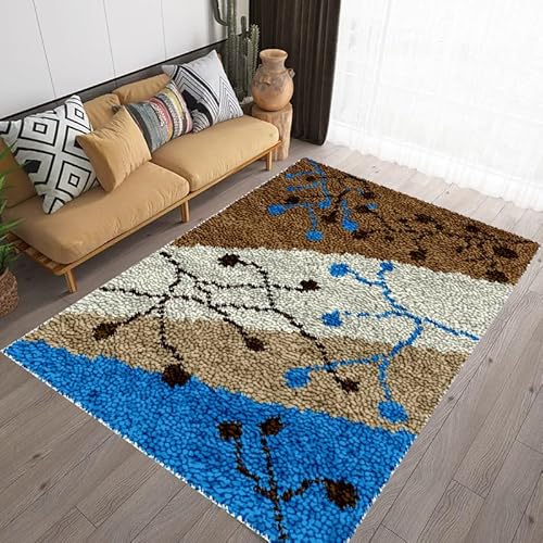 Knüpfteppich Zum Selber Knüpfen Set, DIY Knüpfhaken Teppich Set Knüpfsets Latch Hook Kit Kreuzstich Set für DIY Handwerk Geschenke Fußabtreter Hauptdekoration Teppichherstellung 140 x 180 cm