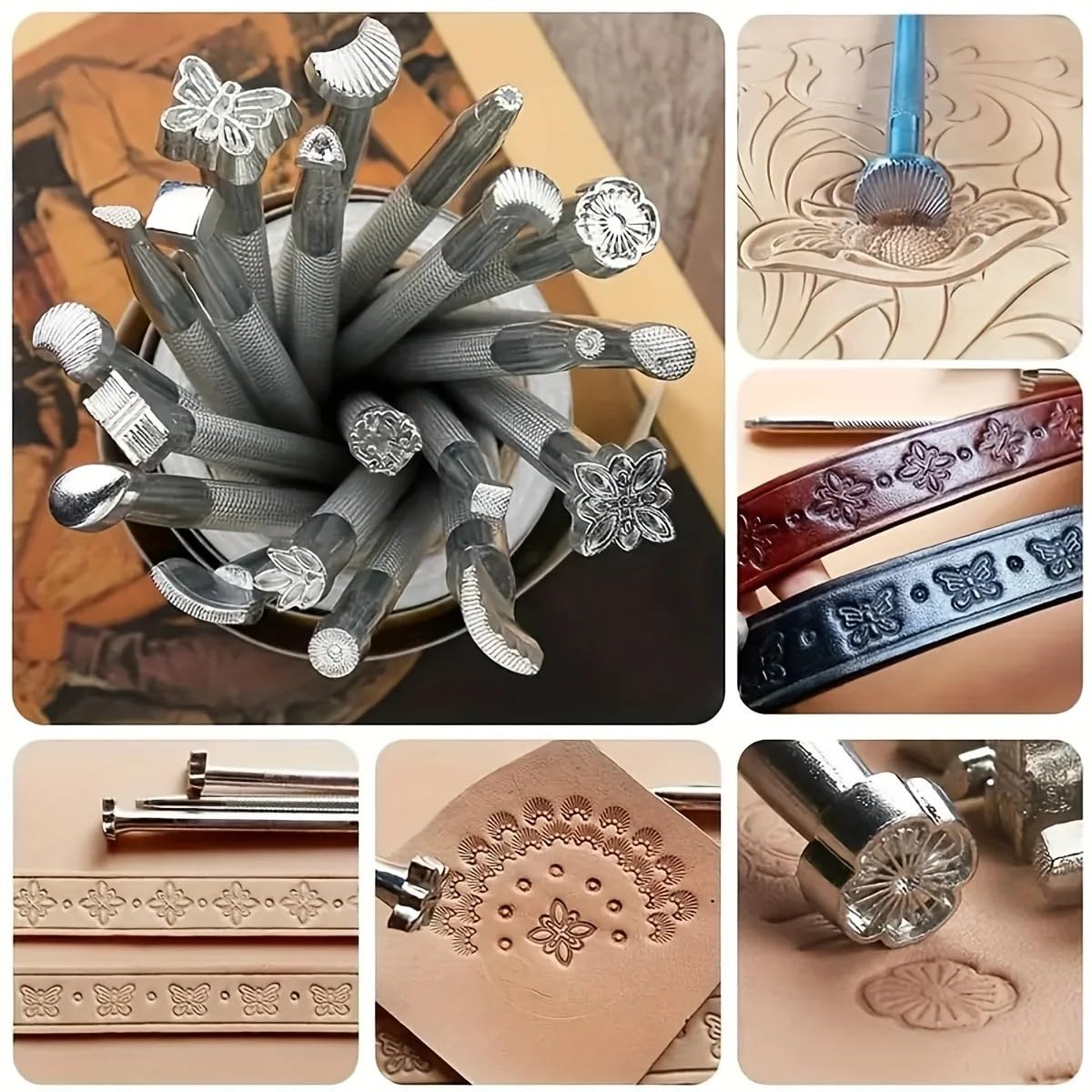 herramientas Domésticas Juego de herramientas bricolaje cuero 20 piezas: estampado, punzonado, tallado bolsos y