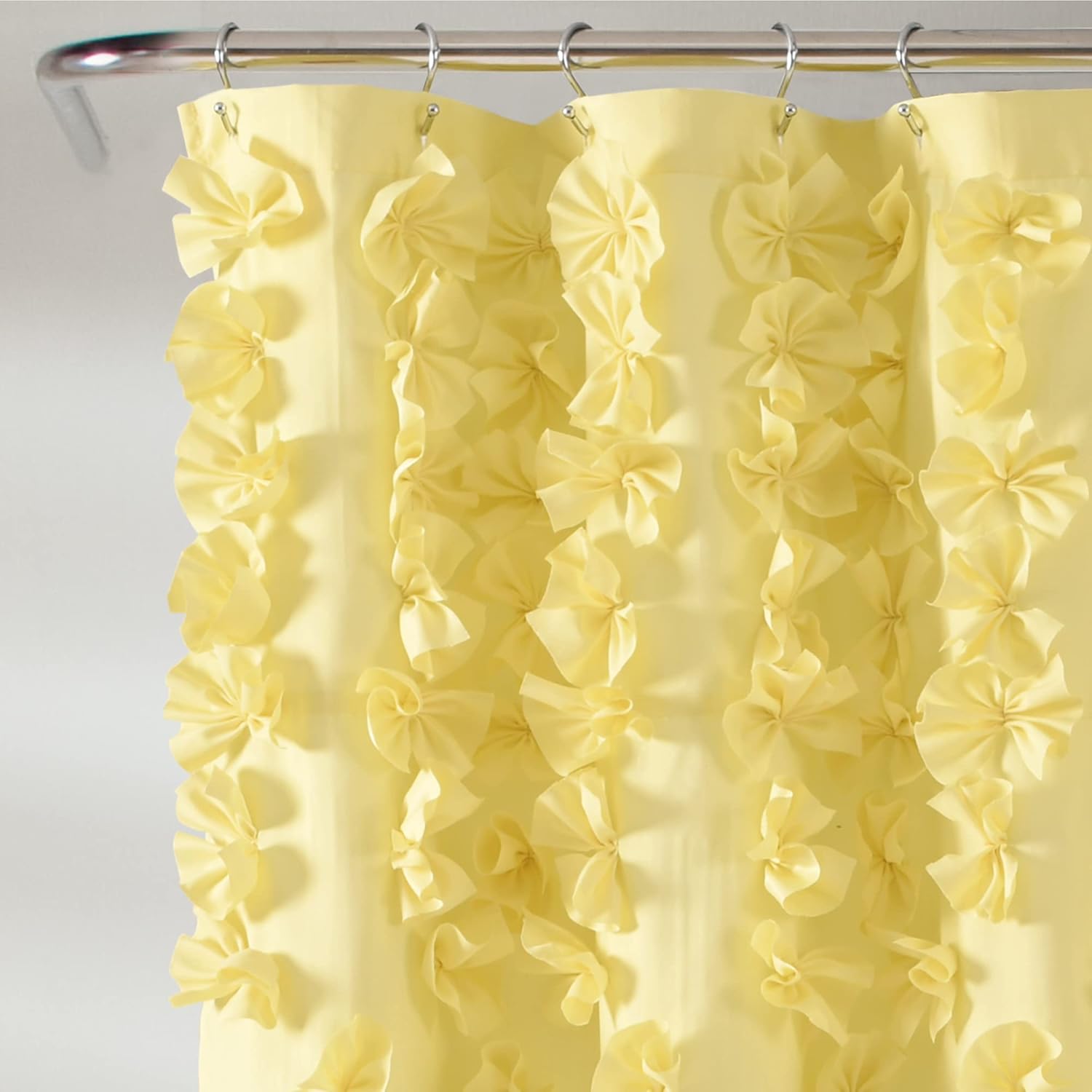 Lush Decor Riley Shower Curtain, 72" W x 72" L, Yellow - Bathroom Curtain - Coquette Decor - Bow Shower Curtains - Cottage Core - Fabric Shower Curtains