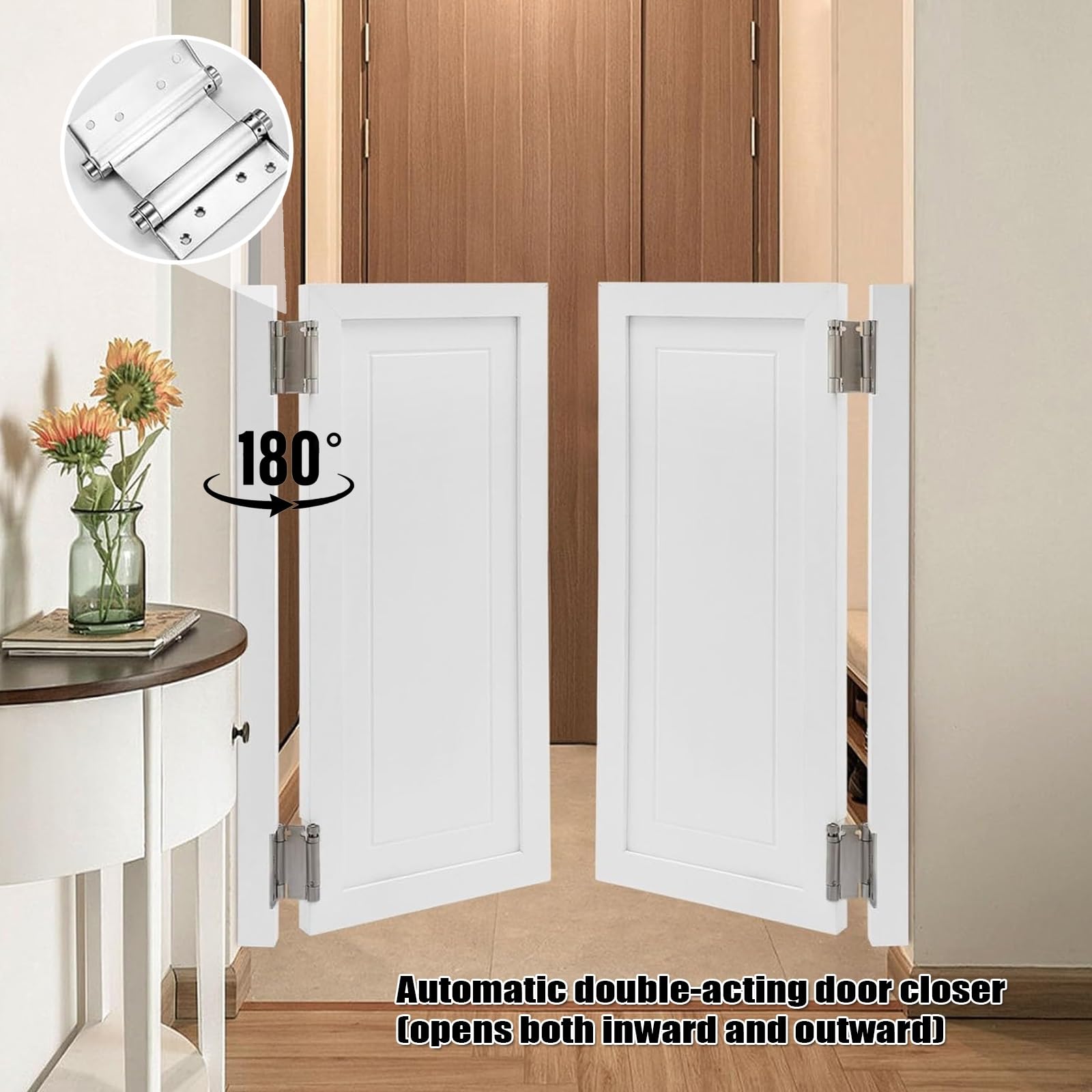 Porte battante en bois avec fermeture automatique, construction en bois massif pour cuisine, entrée et bar