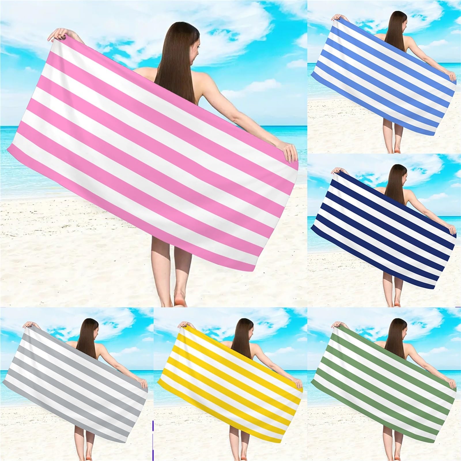 Serviette de plage rayée, absorbante à séchage rapide, for les vacances la natation, 1 pièce