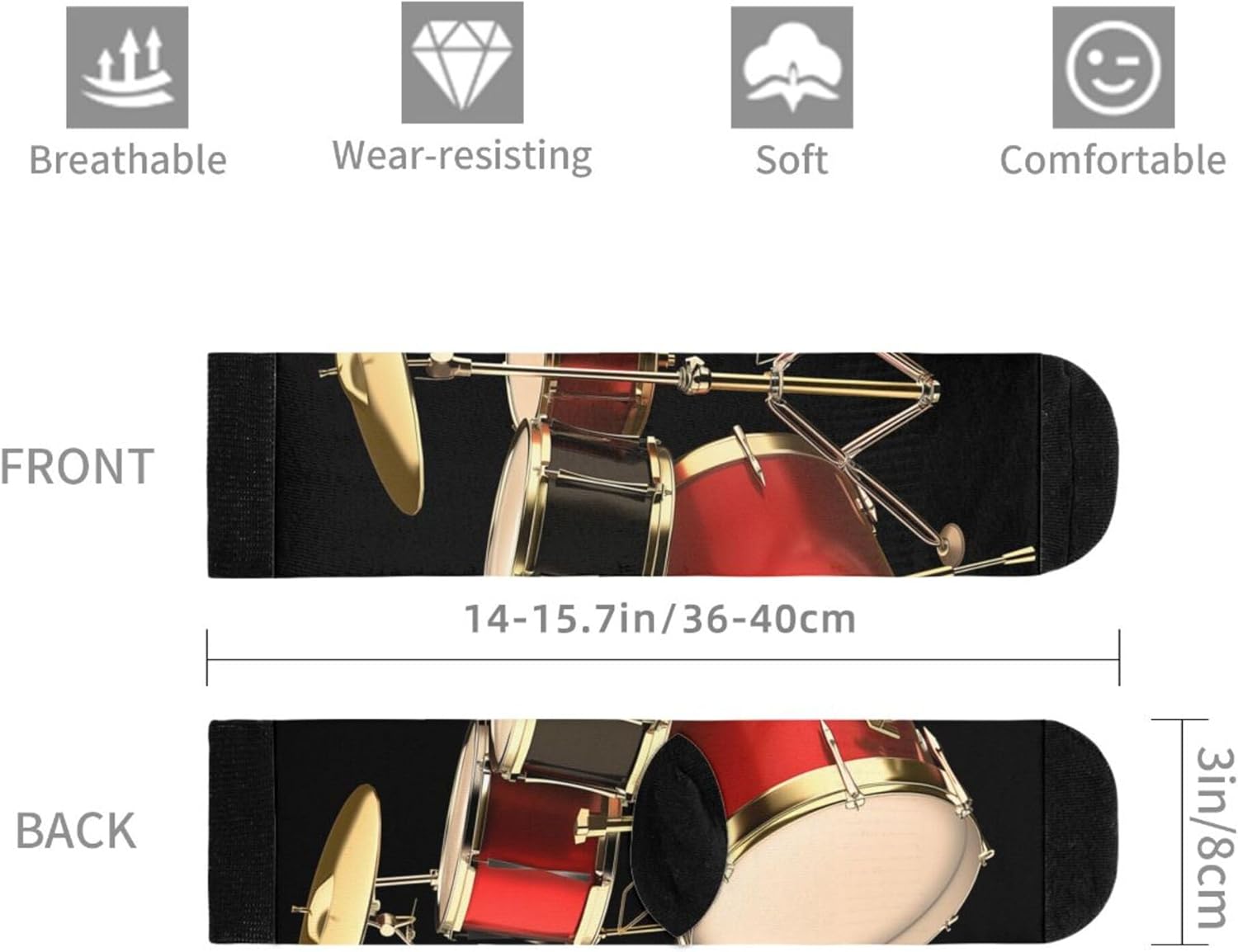 Drum Set Unisex Adult Fun Cool 3D Print Colorful Athletic Sport Novelty Crew Tube Socks - Image 6