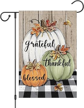 Louise Maelys Thanksgiving Fall Garden Flag 12x18 Inch Grateful Thankful Blessed Double Sided Welcome Small Burlap Autumn Holiday Yard Sign Outside Outdoor House Decoration